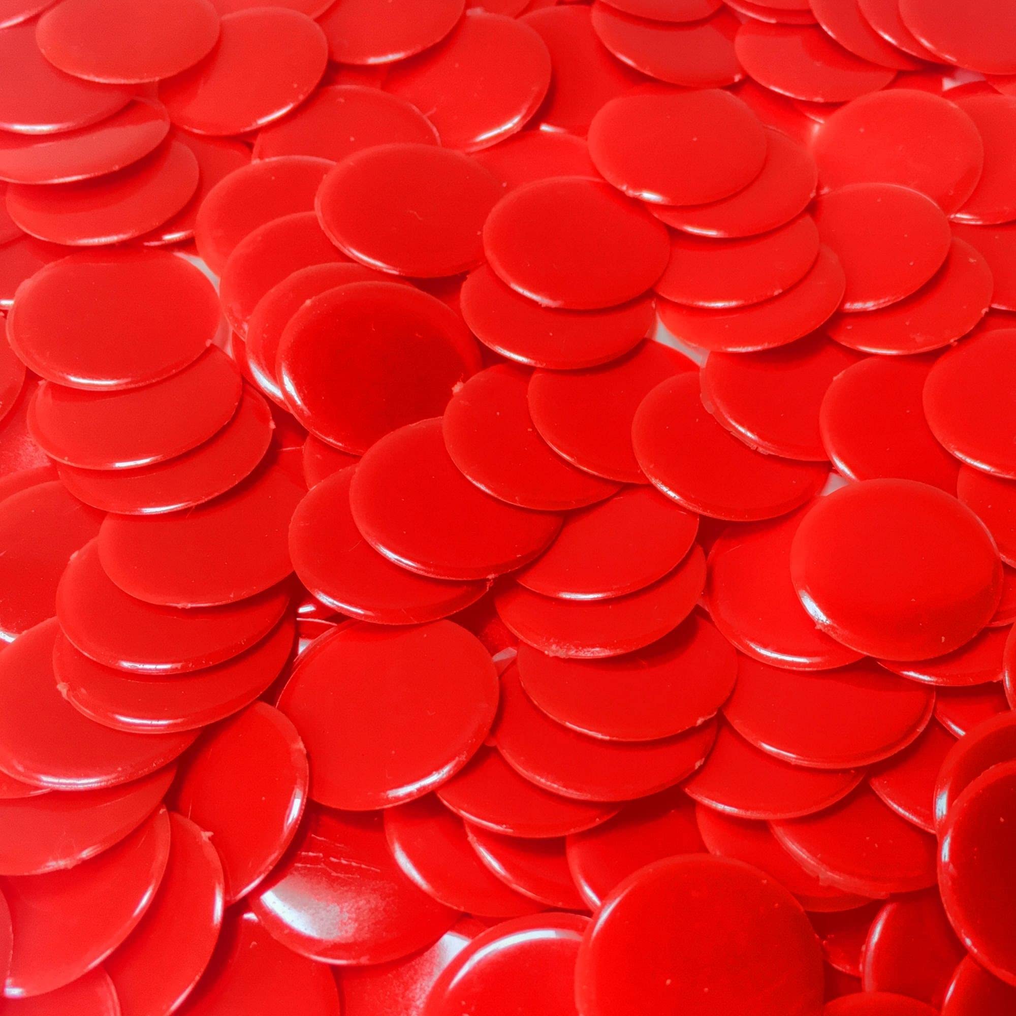 MR CHIPS Plastic Bingo Chips - 300 Count Bag with Solid & Transparent Colors (7/8 Inch) - Perfect for Bingo Games, Casino Nights, Math Counting, and Classroom Activities - Solid Red
