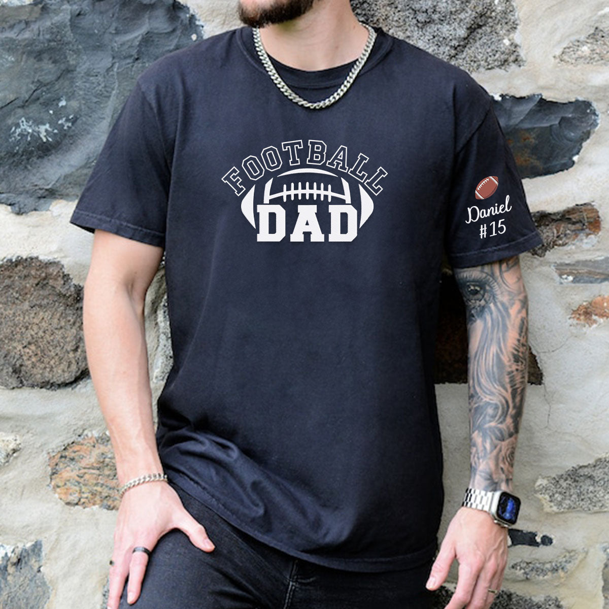 Comfort Color® Embroidered Football Dad T-Shirt - Soft Cotton Vintage Tee for Sports Fans, Father's Day Gifts & Game Day Outfits