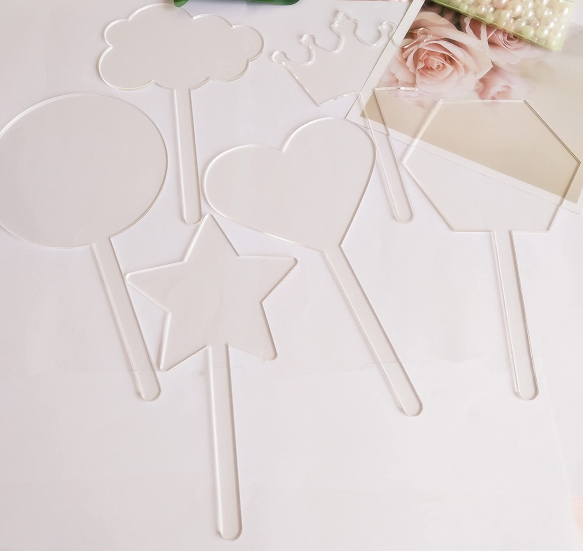 12PCS Clear Round Acrylic Cake Toppers - Customizable DIY Wedding Birthday Party Cake Decorations - Perfect for Anniversary, Baby Shower & Special Event Celebrations