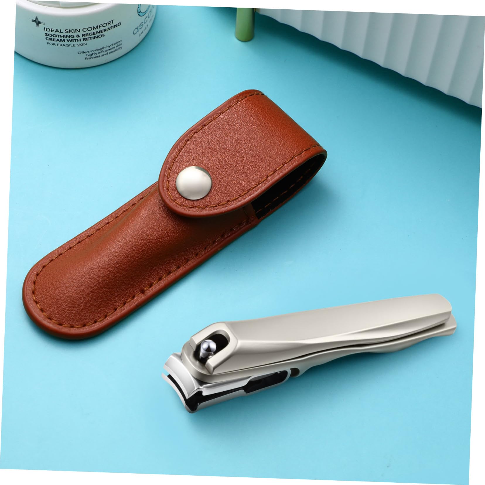 FRCOLOR 360° Rotating Nail Clipper for Men & Women - Professional Manicure & Pedicure Trimmer with Leather Cover - Perfect for Home, Travel, and Salon Use