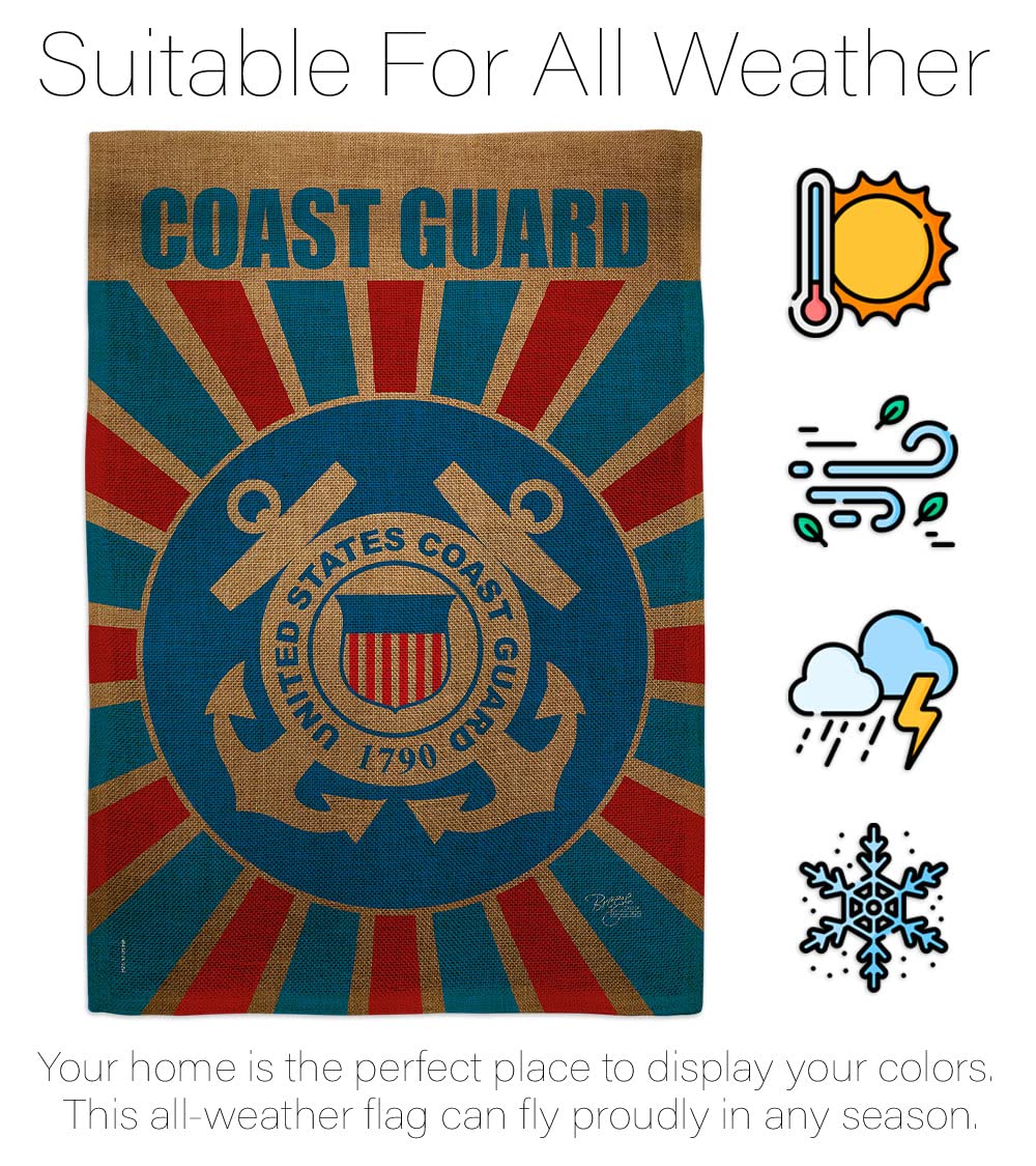USCG Burlap Garden Flag Set with Stand - Double-Sided 13x18.5 - Perfect for Military Yard Decor