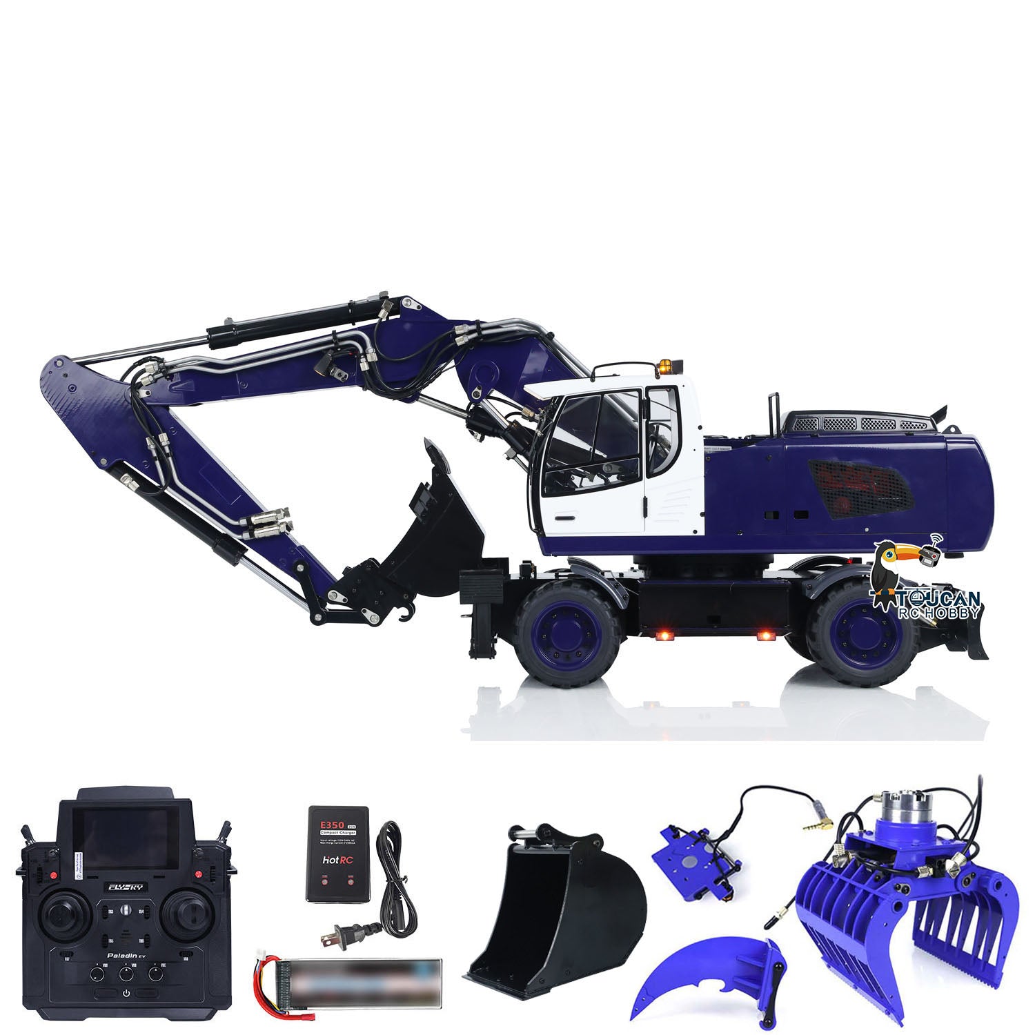 1/14 Scale Metal R946 RC Hydraulic Excavator Toy - Remote Controlled Construction Digger with Grab Ripper & FlySky PL18EV Controller - Realistic Simulation Model for Kids & Adults - Perfect for DIY Projects, Construction Play & Collectors