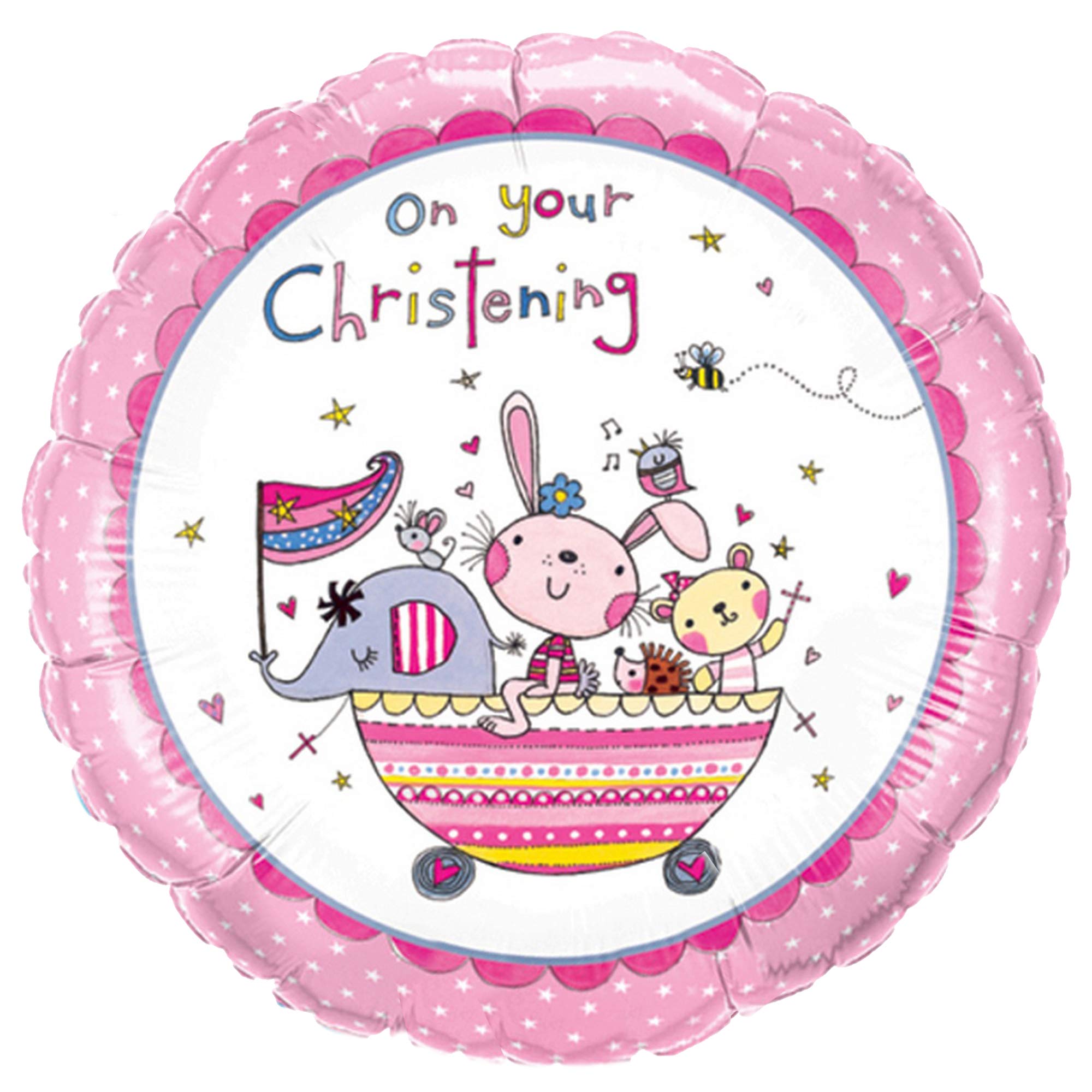 Qualatex 18 Inch Christening Animal Boat Round Foil Balloon - Perfect for Baby Showers, Baptism Decorations & Birthday Parties
