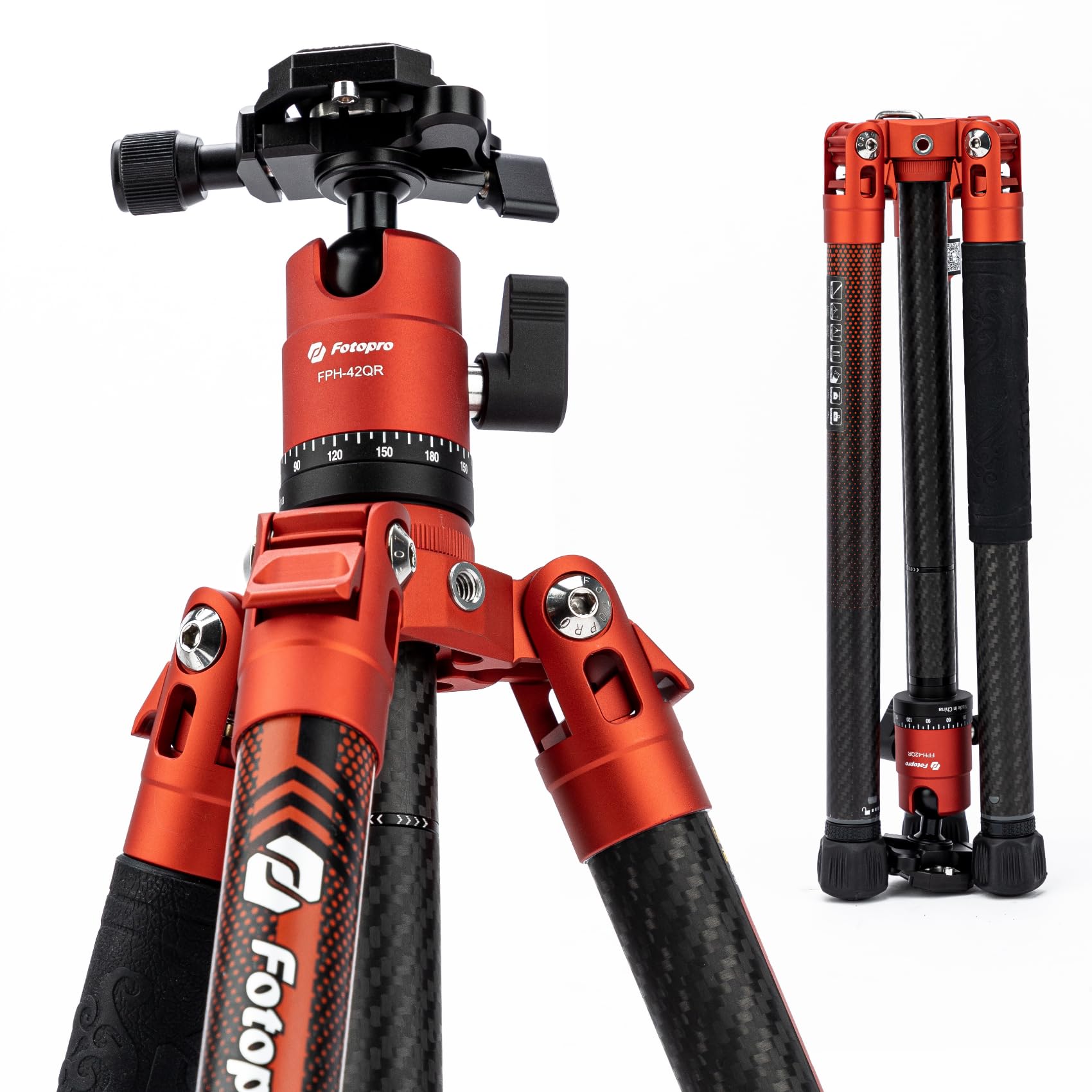 Fotopro X-Aircross3 60-Inch Carbon Fiber Travel Tripod with 360° Ball Head - Ultra Lightweight 2.07lbs, Extendable & Stable DSLR Tripod Supports 22lbs - Perfect for Travel Photography, Hiking, Vlogging & Outdoor Adventures (Orange)