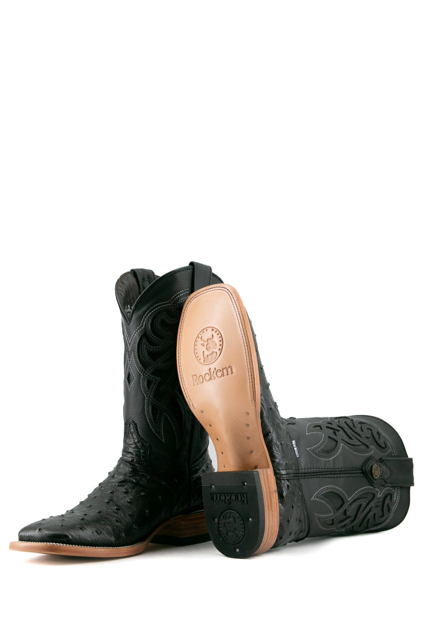 Premium Ostrich Leather Square Toe Cowboy Boots for Men - Western Style Rodeo & Ranch Work Boots - Perfect for Country Dancing, Horseback Riding & Outdoor Adventures