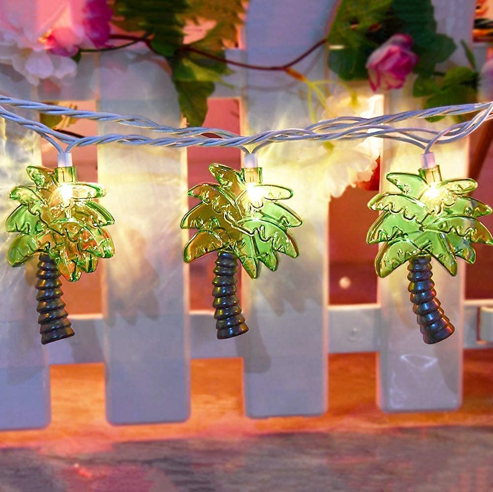 8.5Ft Waterproof Outdoor Palm Tree String Lights with 10 Mini Incandescent Bulbs - Summer Beach Party Decor for Patio, Bedroom, Christmas & Indoor Events - White Wire Lights for Tropical Theme