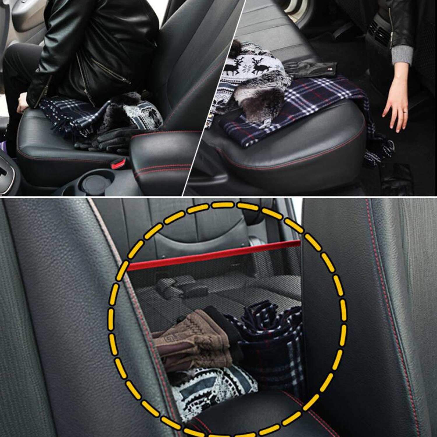 Car Seat Organizer Net - Pet & Kid Barrier, Mesh Storage for Bags & Handbags Between Seats - Durable Black Car Hanging Organizer for Drivers | Perfect for Road Trips & Family Travel