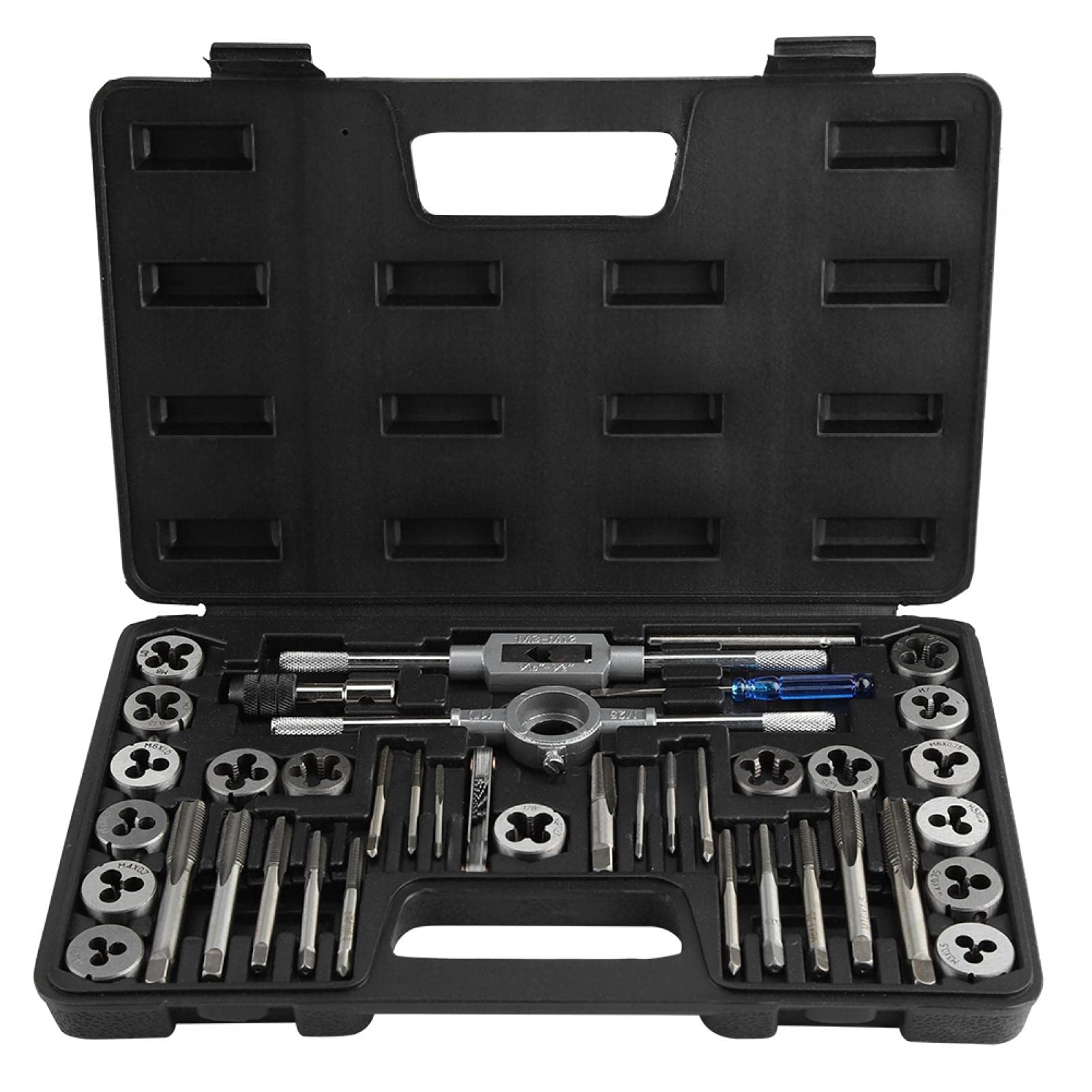 40Pcs M3-M12 High Carbon Steel Screw Tap and Die Set with Wrenches & Thread Gauge - Heavy Duty Hand Tools for Metalworking, Plumbing & DIY Projects - Perfect for Home Repair, Automotive & Woodworking