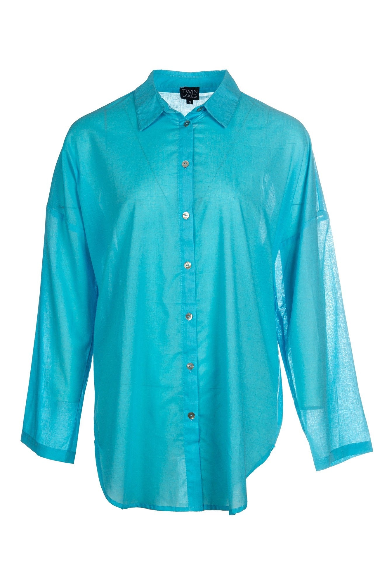 100% Cotton Sheer Beach Shirt for Women - Lightweight Aqua Blue Cover Up - Summer Swimwear Cover Up | Perfect for Beach Vacation, Pool Party & Resort Wear