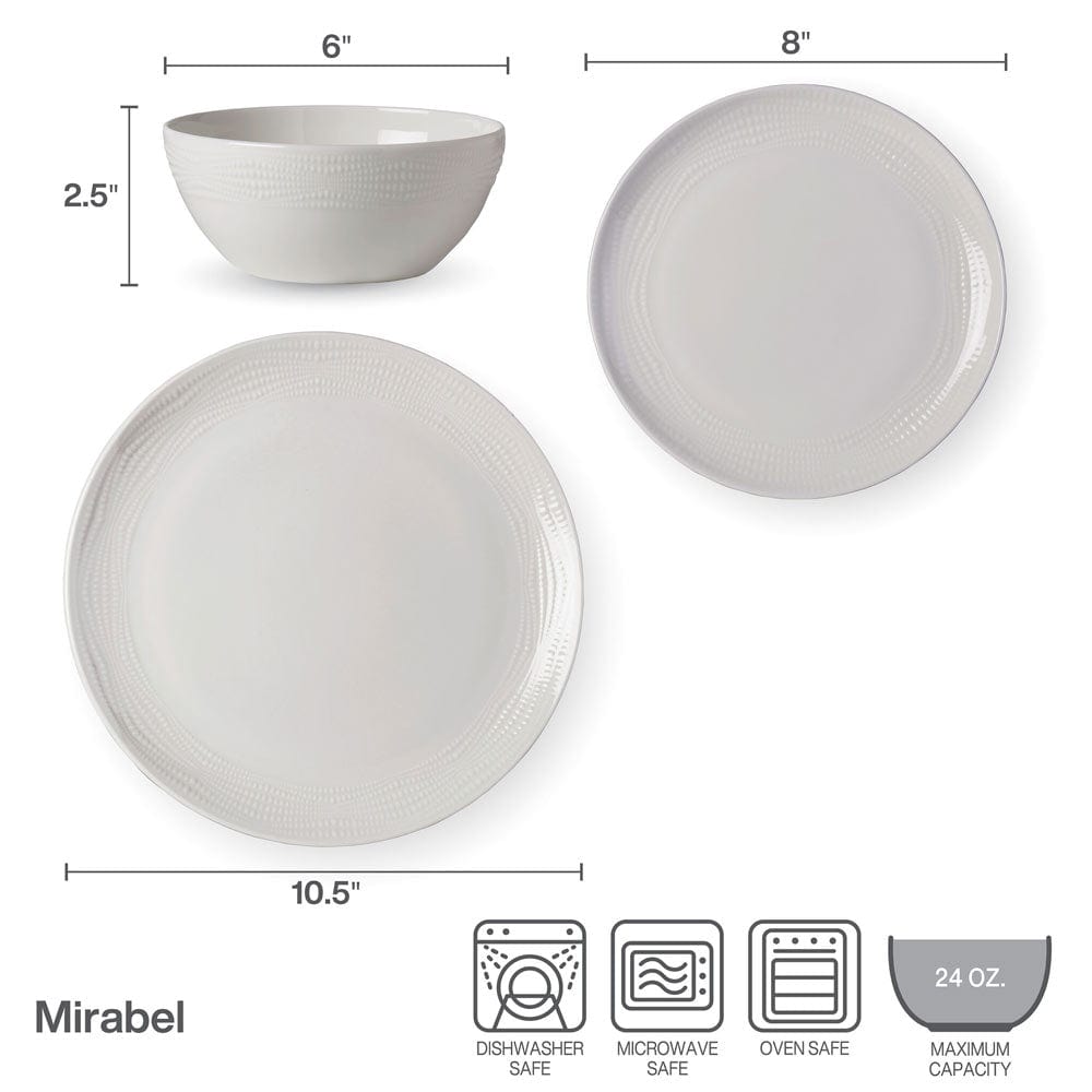 Mirabel 12-Piece Vegan Bone Dinnerware Set - Service for 4, Elegant Porcelain Plates & Bowls for Everyday Dining & Entertaining