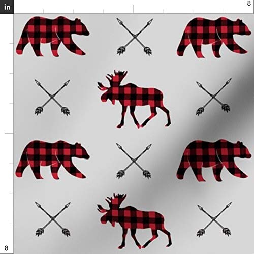 Moose Bear Arrows Happy Camper Collection Plaid Woodland Printed Minky Fabric - Soft Fat Quarter for Sewing Baby Blankets, Quilt Backing & DIY Plush Projects | Cozy Nursery Decor & Camping-Themed Crafts
