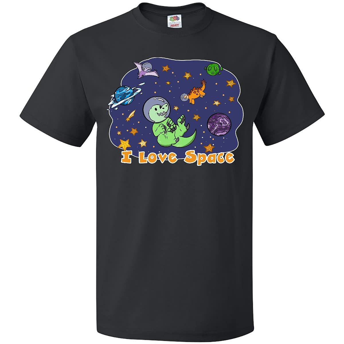 Inktastic I Love Space Cute Dinos and Planets Graphic T-Shirt for Women & Men - Fun Astronomy Lovers Tee for Casual Wear, Cosplay & Space-Themed Parties