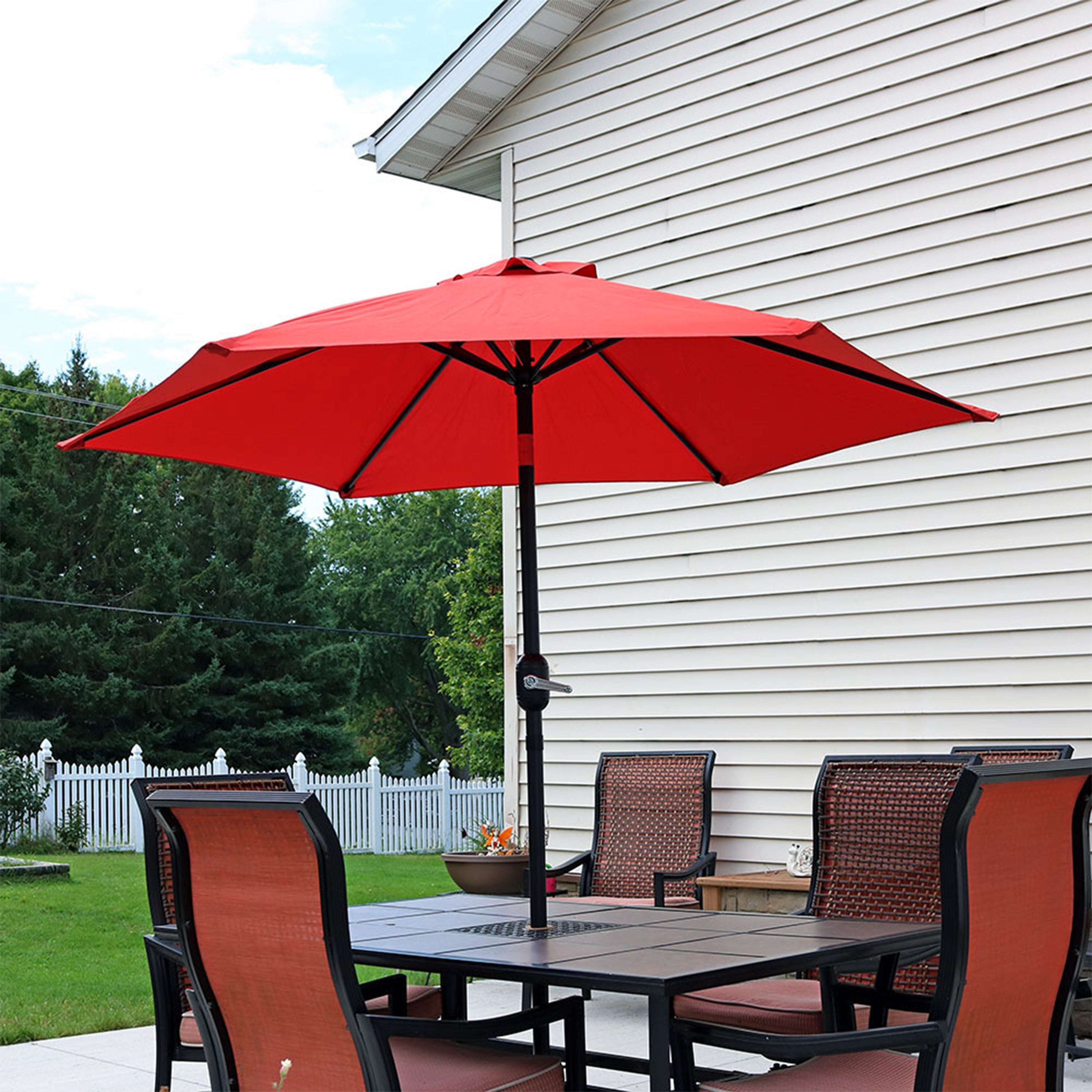 Sunnydaze 7.5 Foot Aluminum Outdoor Patio Umbrella with Tilt & Crank - Perfect for Backyard, Poolside, and Garden Shade