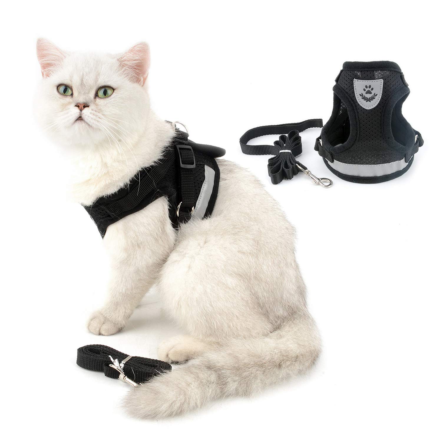 Ranphy Escape Proof Reflective Cat Harness and Leash Set - Adjustable No Pull Soft Mesh Vest for Small Dogs & Cats - Padded Walking Jacket for Puppy, Kitten, Boy & Girl (Black, XS) - Perfect for Training, Outdoor Adventures & Night Walks