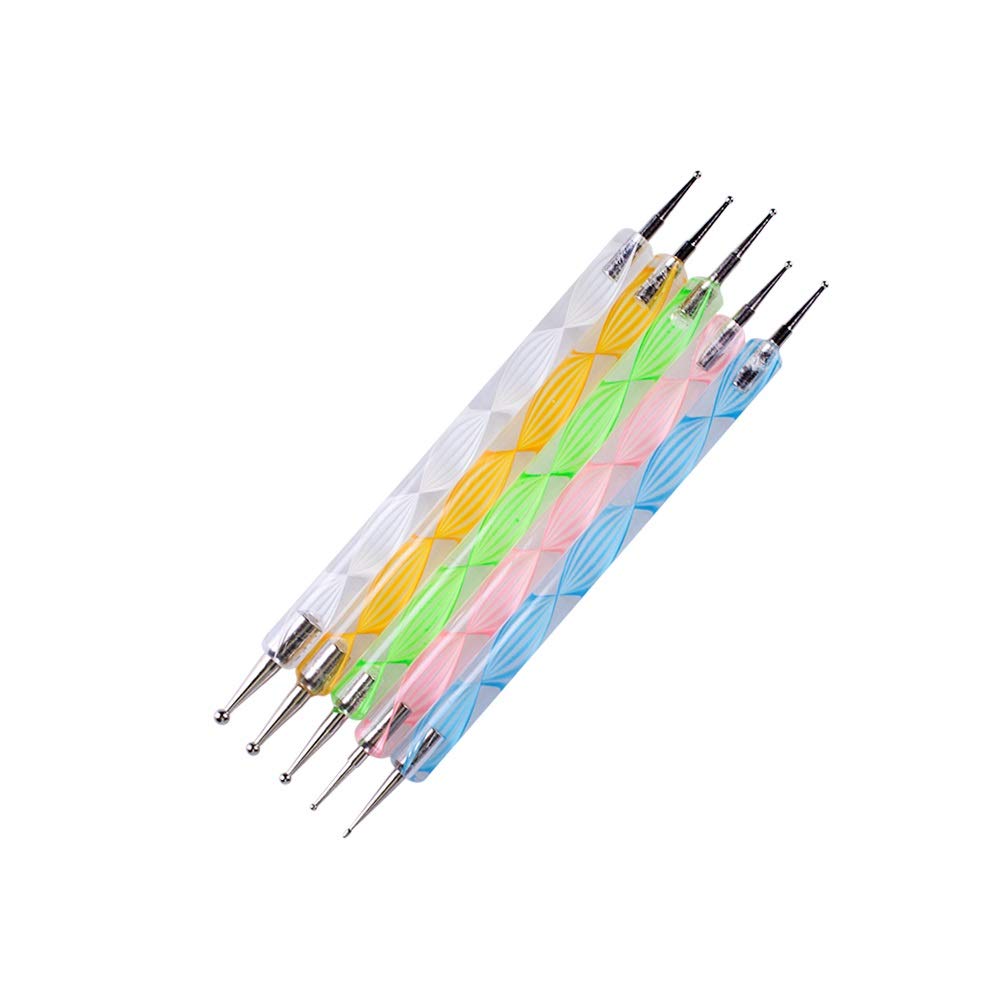 5PCS Double Head Dotting Nail Art Pens - Marbling Handle Nail Design Tools with Painting Brush for DIY Manicure | Perfect for Nail Salon, Home Use & Gift Giving