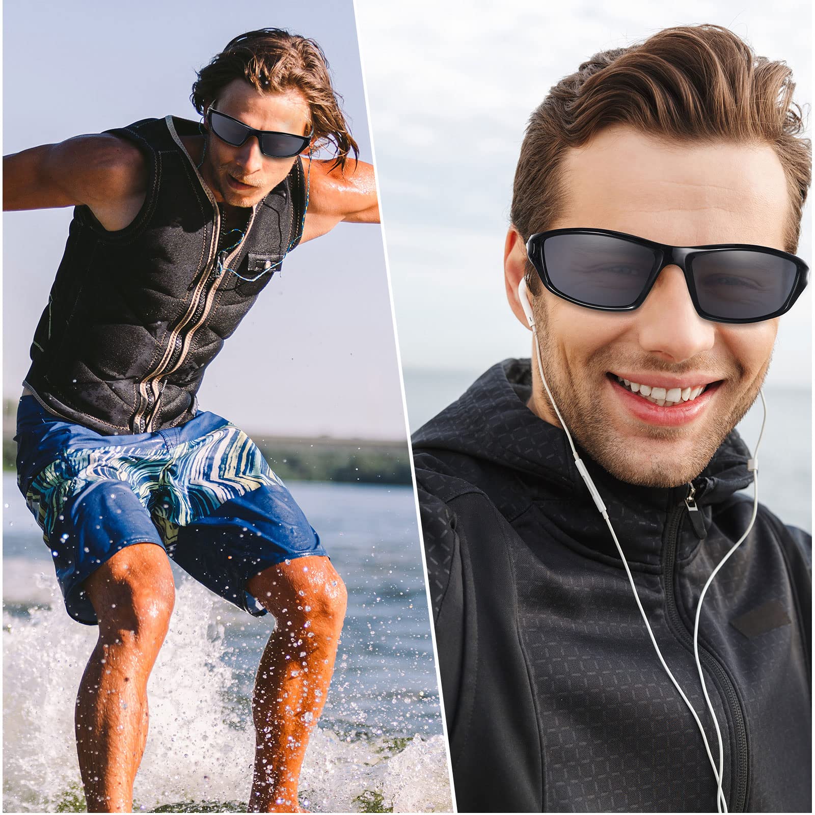 Cindeer 6 Pairs Men's Polarized Sunglasses UV400 Protection Wrap Around Sports Sunglasses for Hiking Fishing Driving Cycling Running Golf - Lightweight & Shatterproof for Outdoor Activities