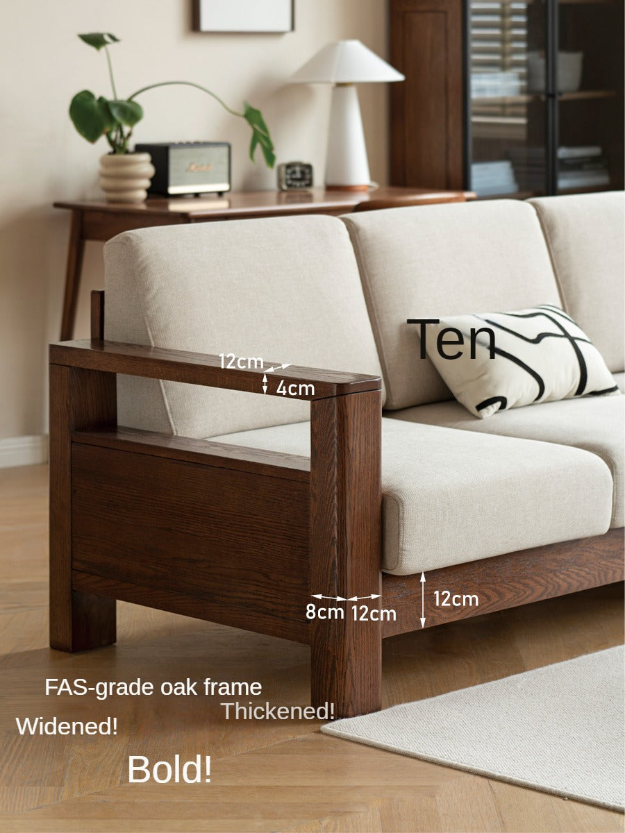 Solid Oak Wood Walnut Fabric Sofa - Modern Living Room Furniture for Home & Office Comfort