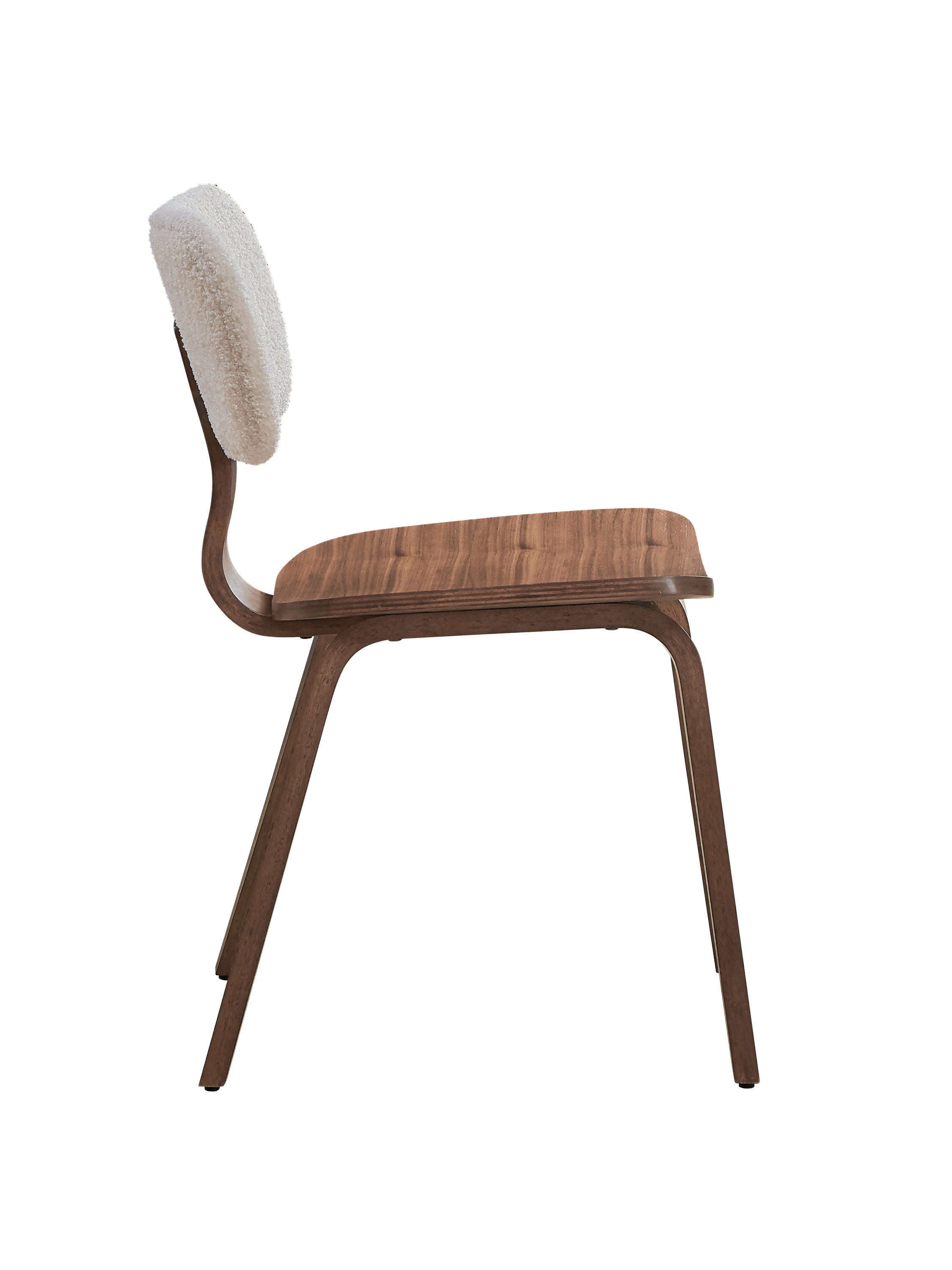 Casson White Boucle Fabric Upholstered Side Chairs with Walnut Finish - Set of 2 Modern Dining Chairs for Kitchen, Breakfast Nook or Small Space Decor