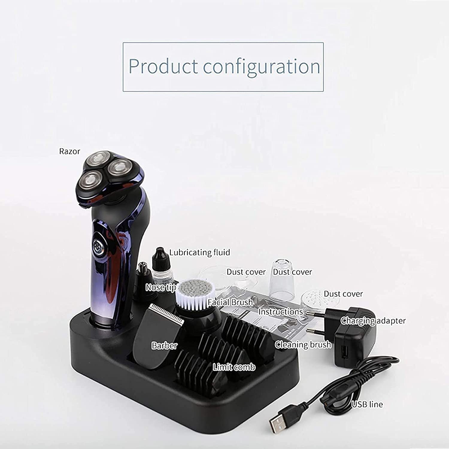 4-in-1 Rechargeable Electric Razor for Men - Rotary Shaver, Beard Trimmer, Nose & Hair Clippers - Professional Grooming Kit for Smooth Shaving & Styling at Home or Travel