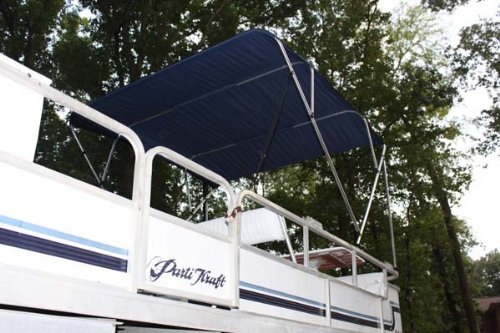 Vortex Navy Blue 4 Bow Bimini Top 8ft Long 73-84in Wide 54in High Complete Kit with Frame Canopy & Hardware for Boat Shade Protection - Perfect for Pontoon Fishing Boats and Water Sports
