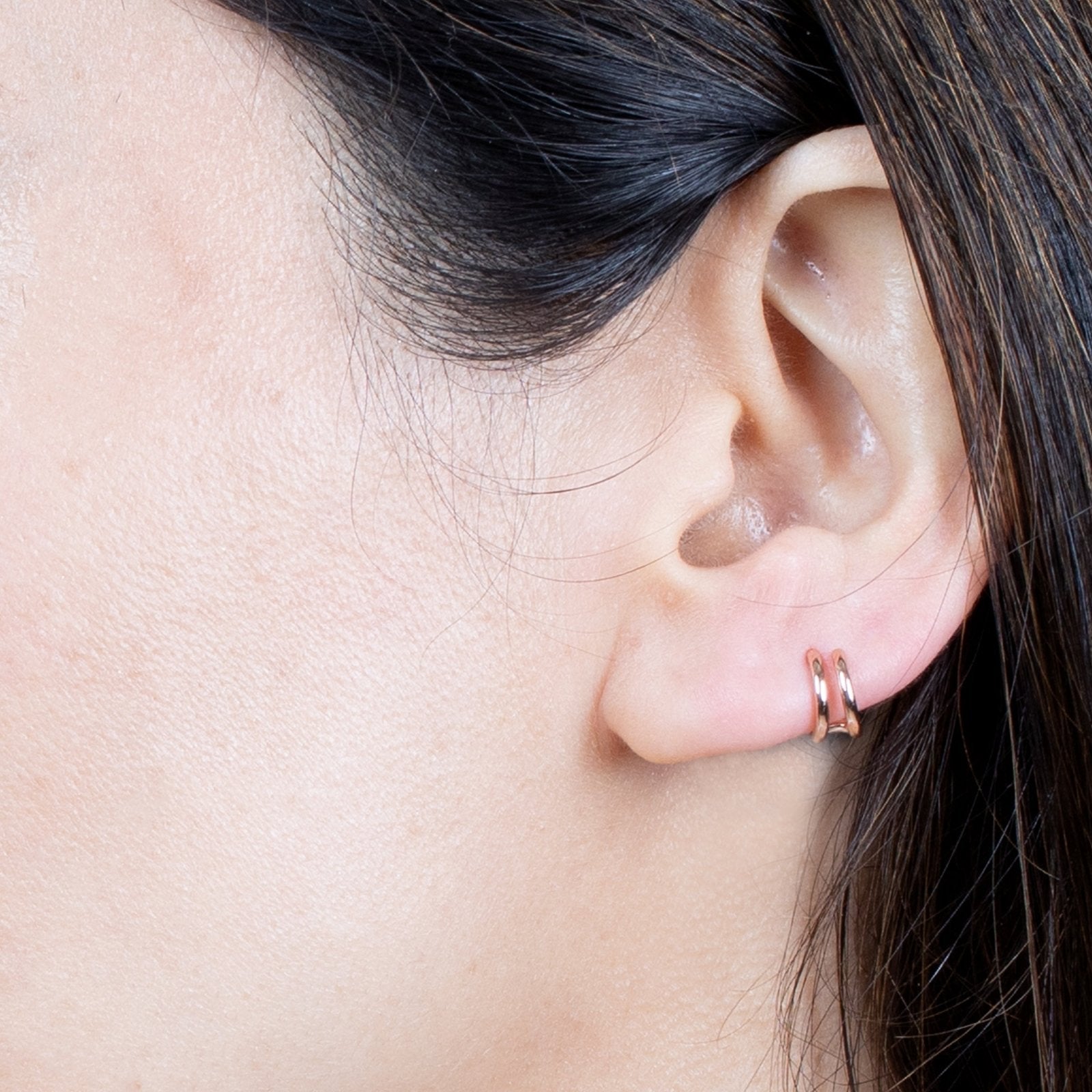 14k Rose Gold Double Hoop Illusion Ear Cuff Earrings - Elegant Cartilage Earrings for Women, Perfect for Parties, Weddings & Everyday Wear