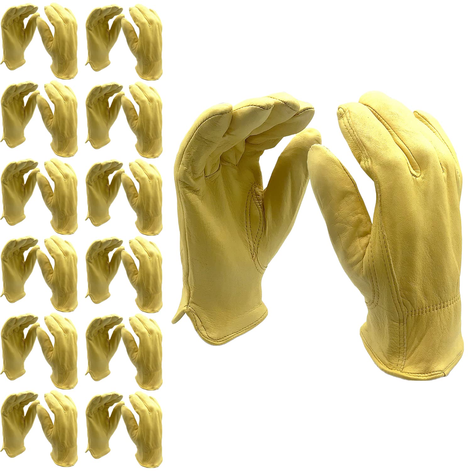 Premium Grain Deerskin Driver Gloves - Unlined, Shirred Elastic Back, Keystone Thumb - X-Large (12-Pack Bulk) - Ideal for Driving, Motorcycling & Outdoor Activities