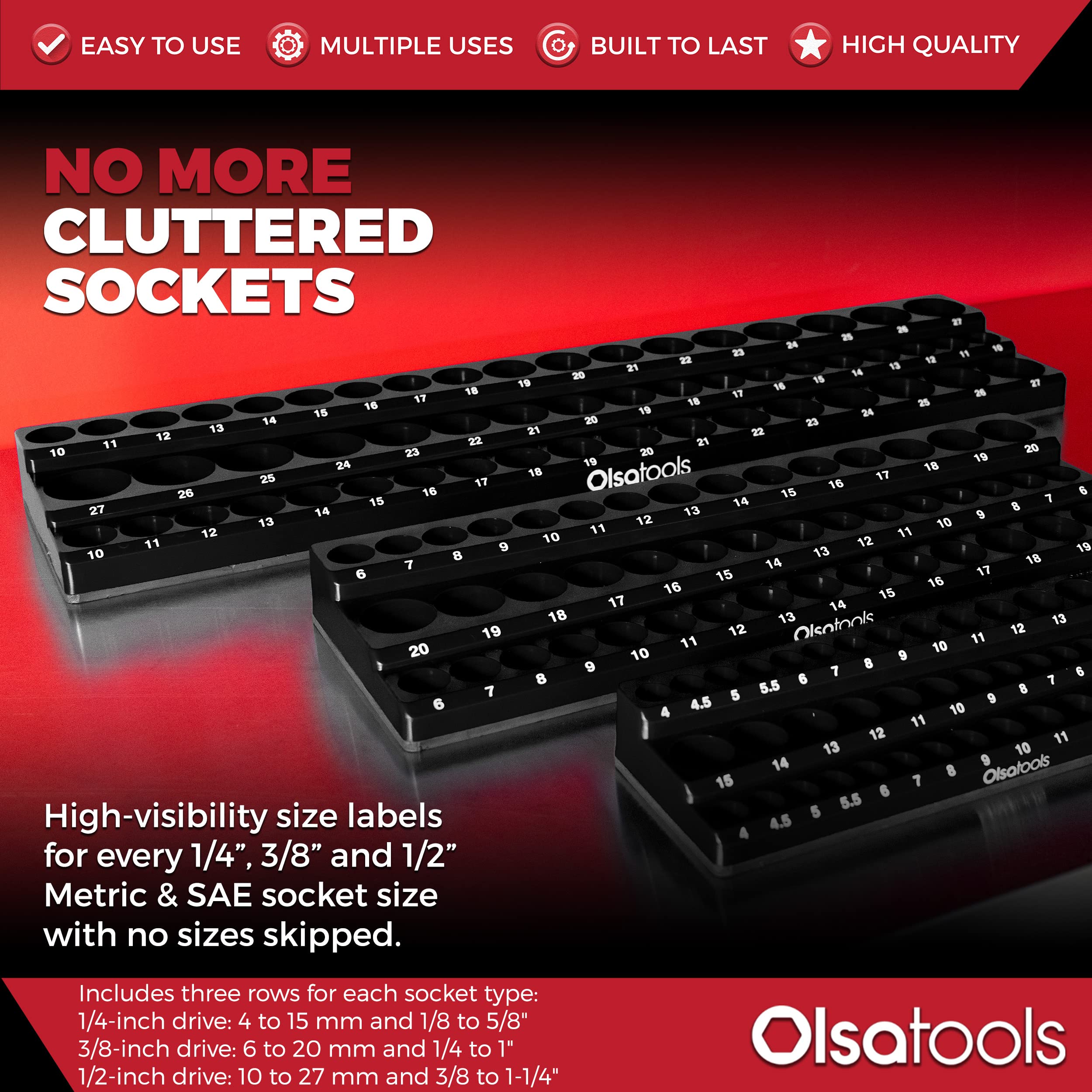 Olsa Tools Magnetic Socket Organizer Set - 6pc 1/2