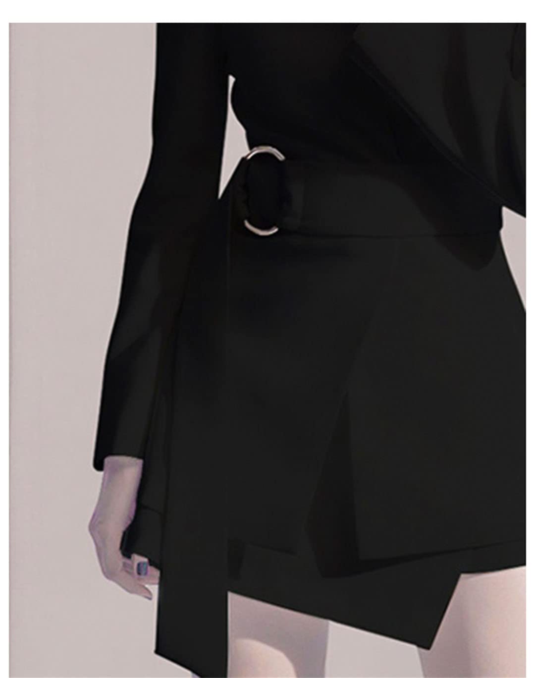 Women's Asymmetrical Blazer Dress with Belt - Long Sleeve Suit Jacket & Skirt 2-Piece Set for Fall/Winter Office Wear, Business Casual Outfits, and Special Occasions