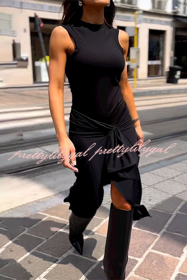 Zella Women's Round Neck Sleeveless Tie Waist Tank Midi Dress for Summer, Casual, Work & Special Occasions