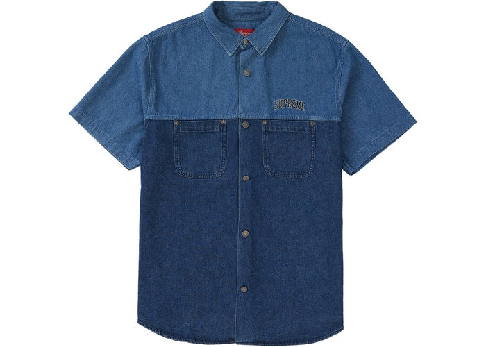 2 Tone Denim Short Sleeve Shirt for Men - Casual Blue Denim Shirt with Contrast Details | Perfect for Summer Outfits, Streetwear & Casual Occasions
