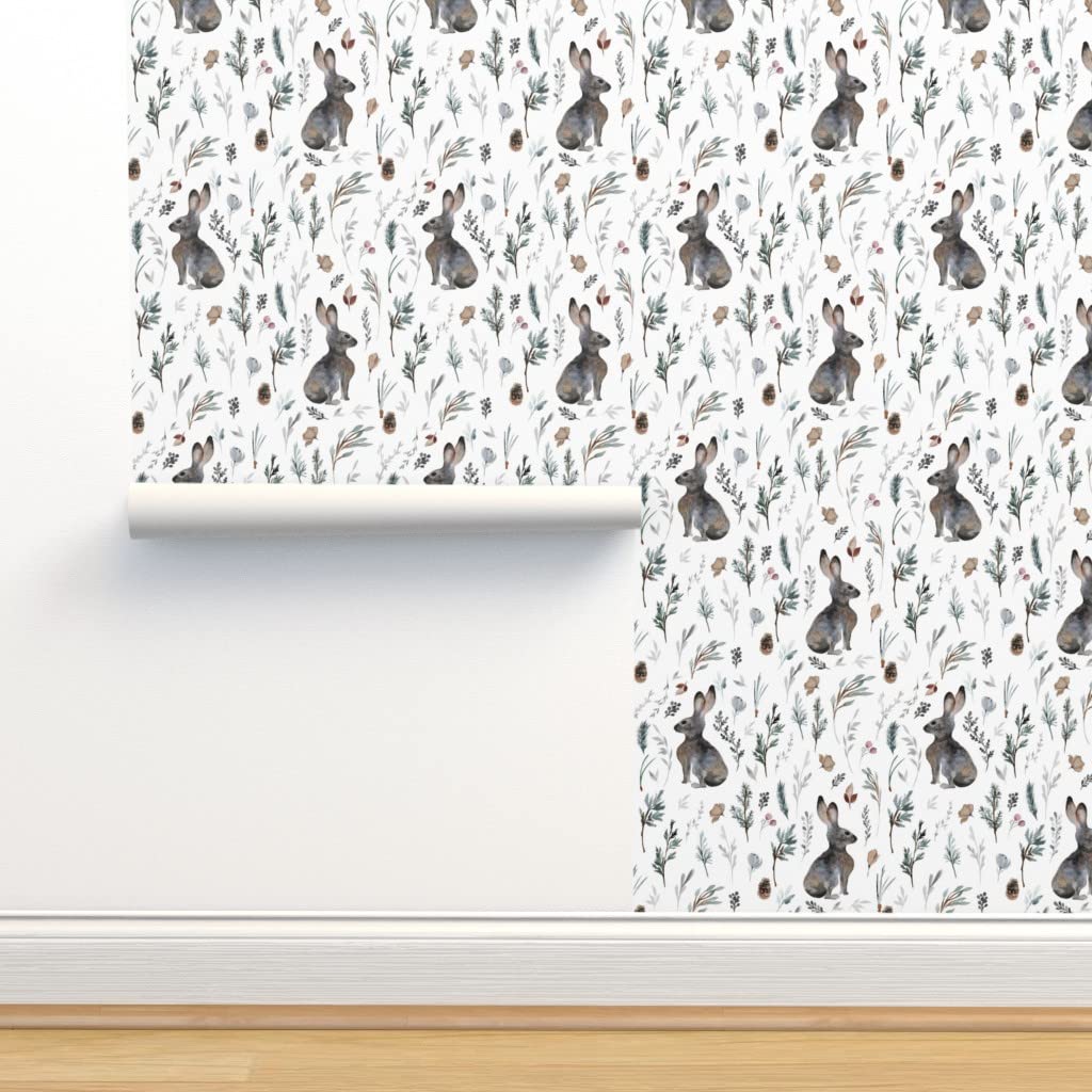 Peel & Stick Removable Wallpaper - 9ft x 2ft Woodland Bunnies White Floral Forest Bunny Spring Watercolor Easter Design | Perfect for Nursery, Bedroom, Living Room & Home Decor | Easy DIY Application