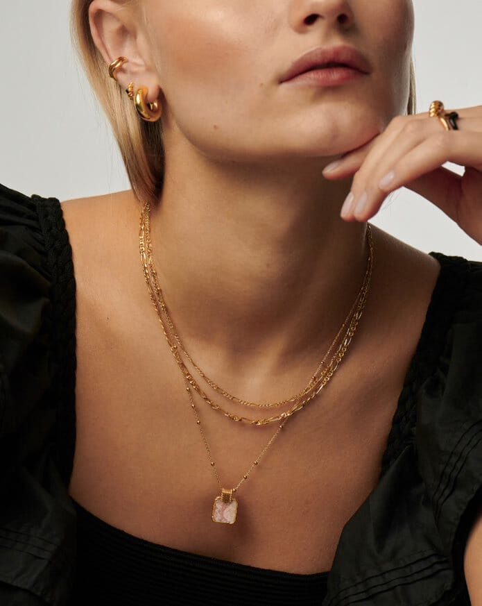 Lena Charm Necklace - 18k Gold Plated Rose Quartz Pendant for Women | Elegant Jewelry Gift for Birthday, Anniversary & Valentine's Day | Perfect for Everyday Wear & Special Occasions