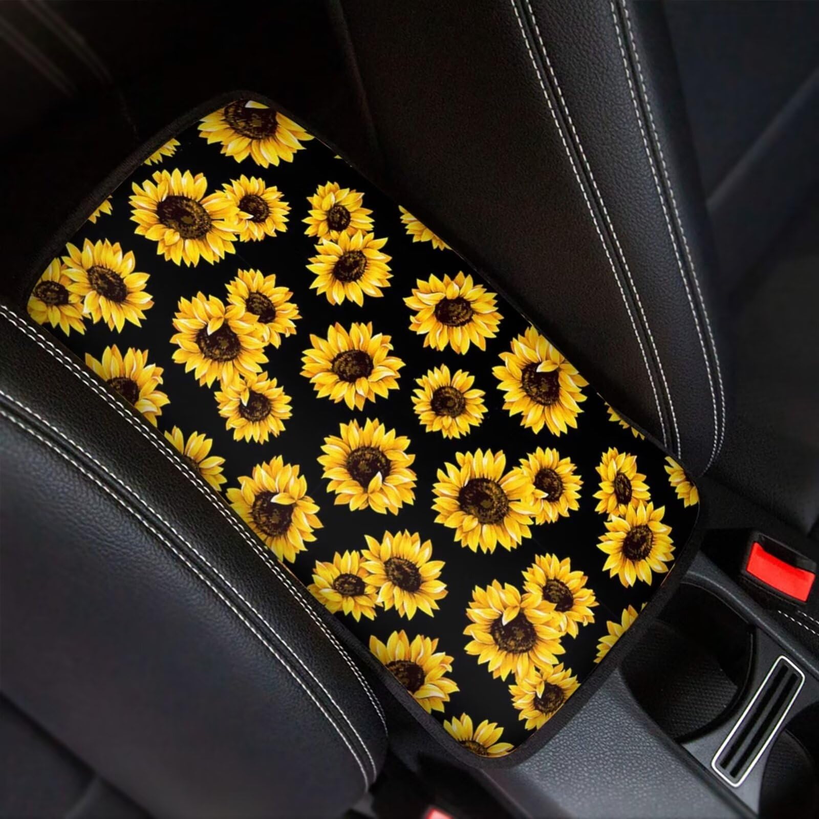 FOR U DESIGNS Universal Sunflower Car Armrest Cover Pad - Soft Center Console Cushion Mat for Sedan, SUV, Truck & Van - Comfortable Auto Accessories for Long Drives & Daily Commute