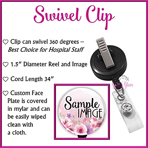 Custom Nurse Badge Holder - Retractable ID Badge Reel with Watercolor Pink Design for Healthcare Professionals - Perfect for Hospitals, Clinics & Nursing Schools - GG4406