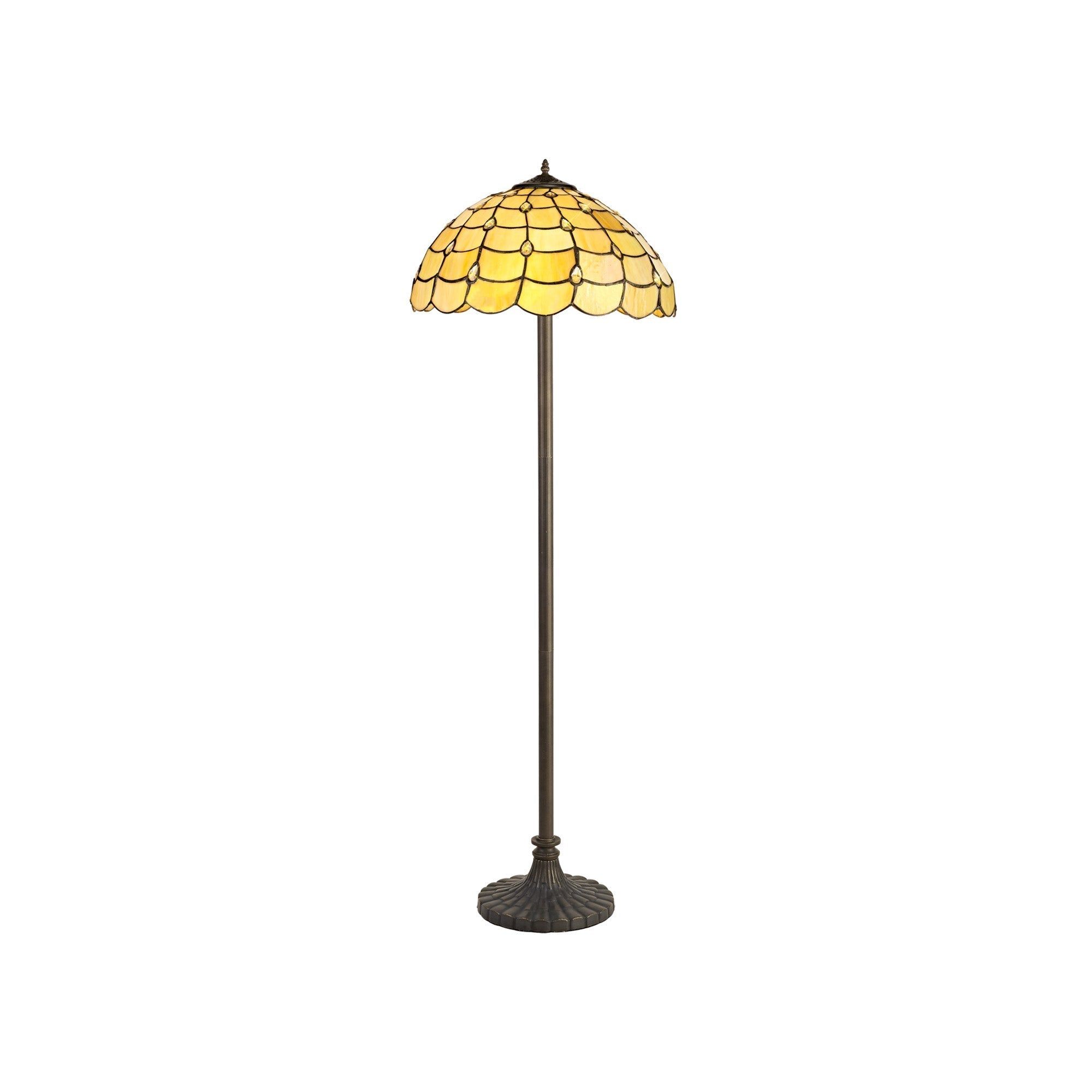 Aero 2 Light Stepped Design Floor Lamp with E27 Socket & 40/50cm Tiffany Shade - Beige, Clear Crystal, or Aged Antique Brass Finish | Perfect for Living Room, Bedroom, or Office Lighting
