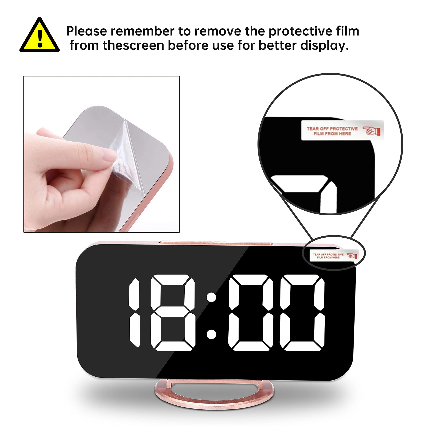 7 Inch LED Digital Alarm Clock with Large Mirrored Display, Dual USB Charger Ports, Auto Dim & Snooze - Modern Rose Gold Desk/Wall Clock for Bedroom, Living Room & Office | Perfect for Nightstands, Home Decor & Gift Giving