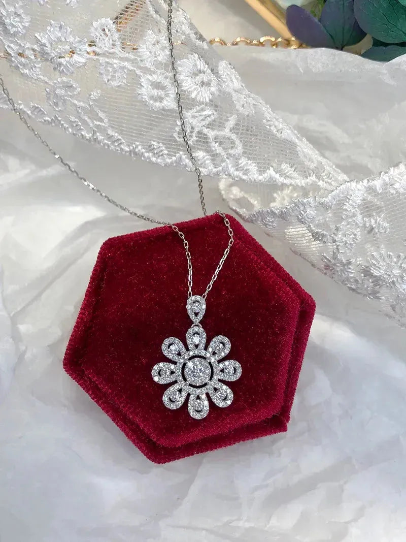 18K White Gold Diamond Necklace for Women - 0.80 Carat Natural Diamond Sunflower Pendant - Romantic Wedding Jewelry Gift for Anniversary, Engagement & Special Occasions