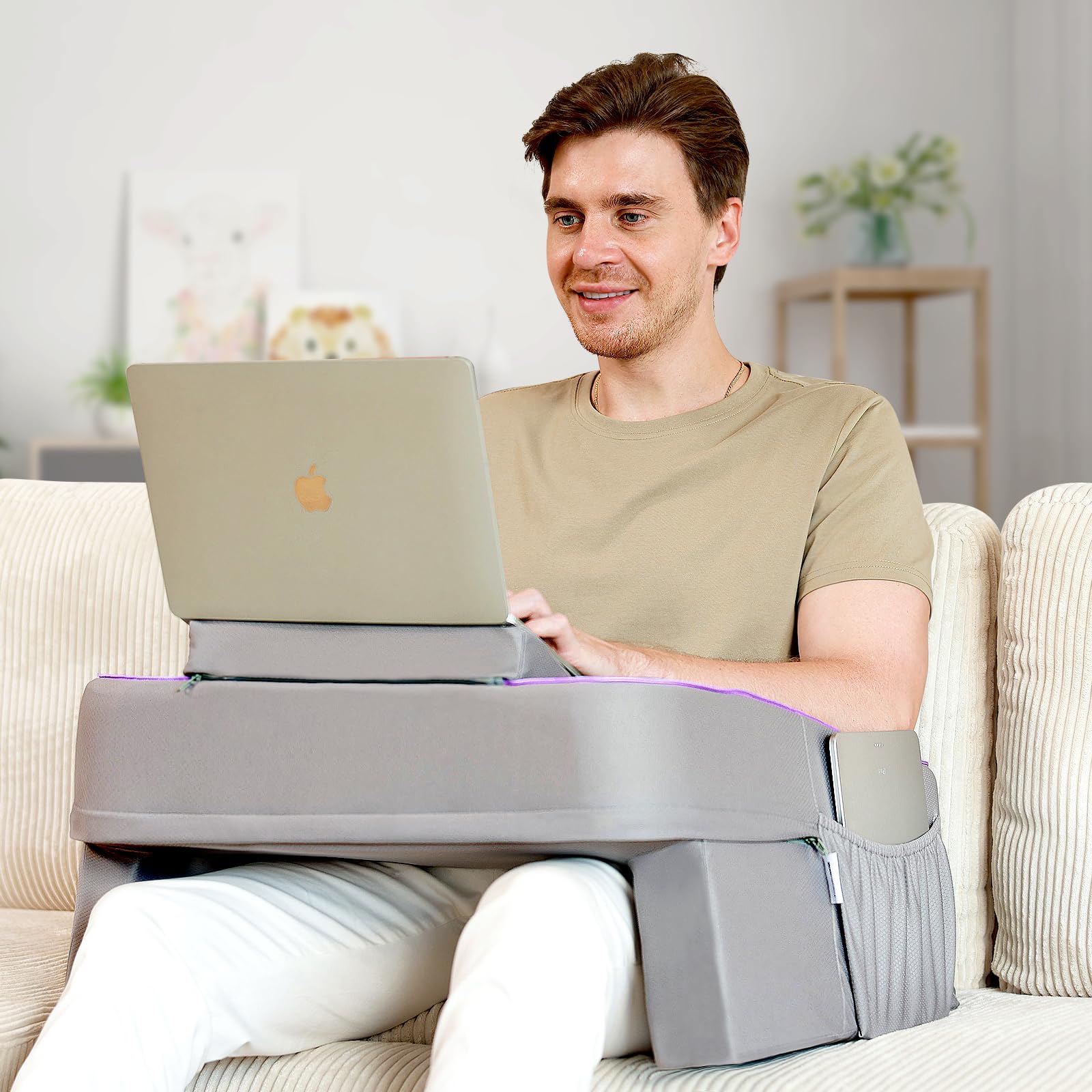 Ergonomic Reading Pillow for Gaming & Work - Adjustable Laptop Lap Desk Cushion with Arm Support - Perfect for Reading, Working, Crocheting, Playing Steam Deck/Switch in Bed or on Sofa - Comfortable Backrest for Office, Study & Relaxation