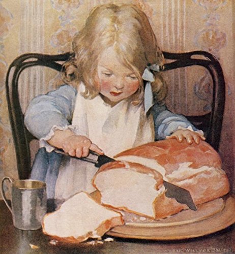 Jessie Willcox Smith Slicing Bread Circa 1910 Vintage Art Print - Perfect for Home Decor, Kitchen Wall Art & Antique Illustration Collectors