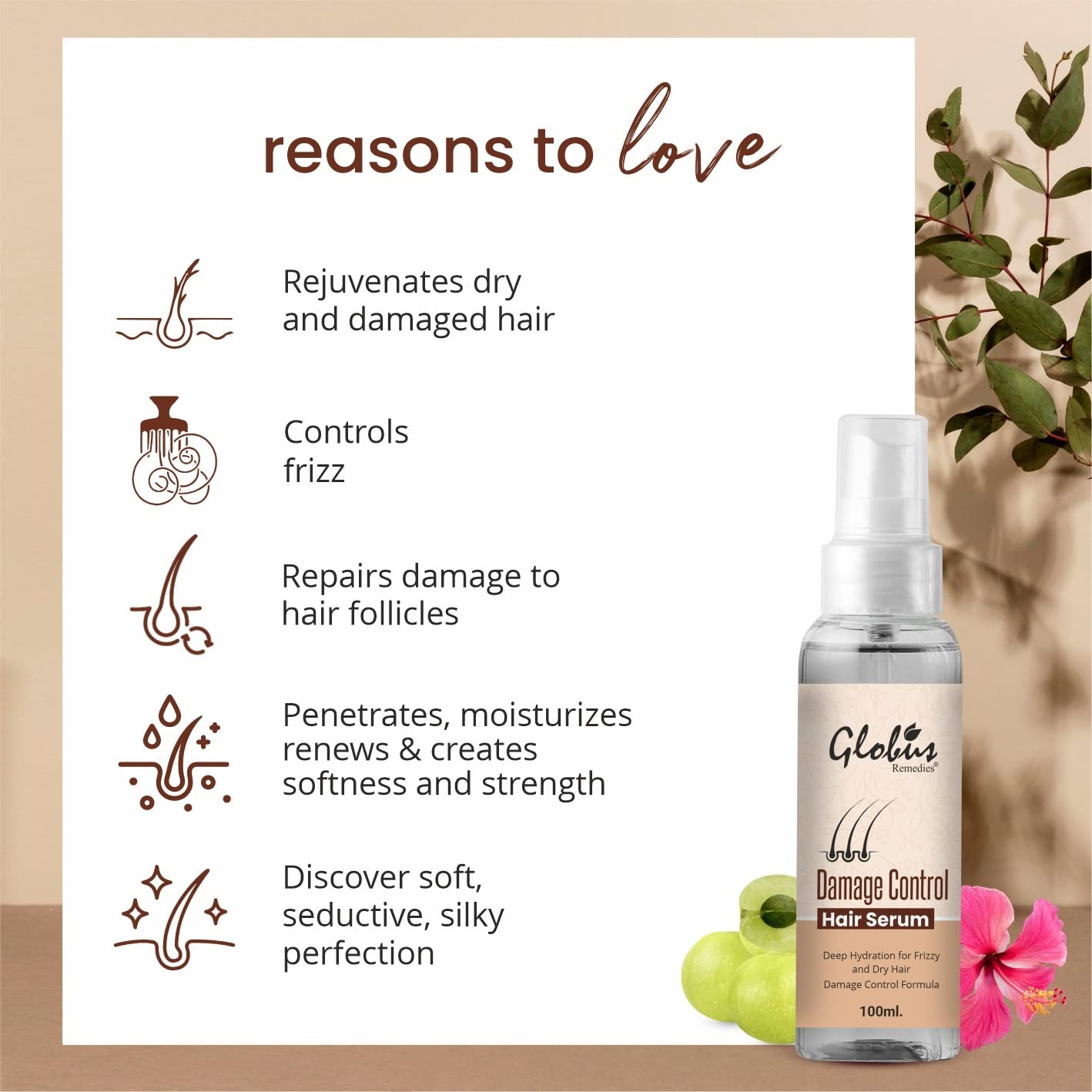 Globus Remedies Anti Hair Fall & Damage Control Hair Serum Combo for Men & Women - Reduce Hair Loss, Repair Split Ends & Strengthen Hair - Perfect for Daily Hair Care & Styling Protection