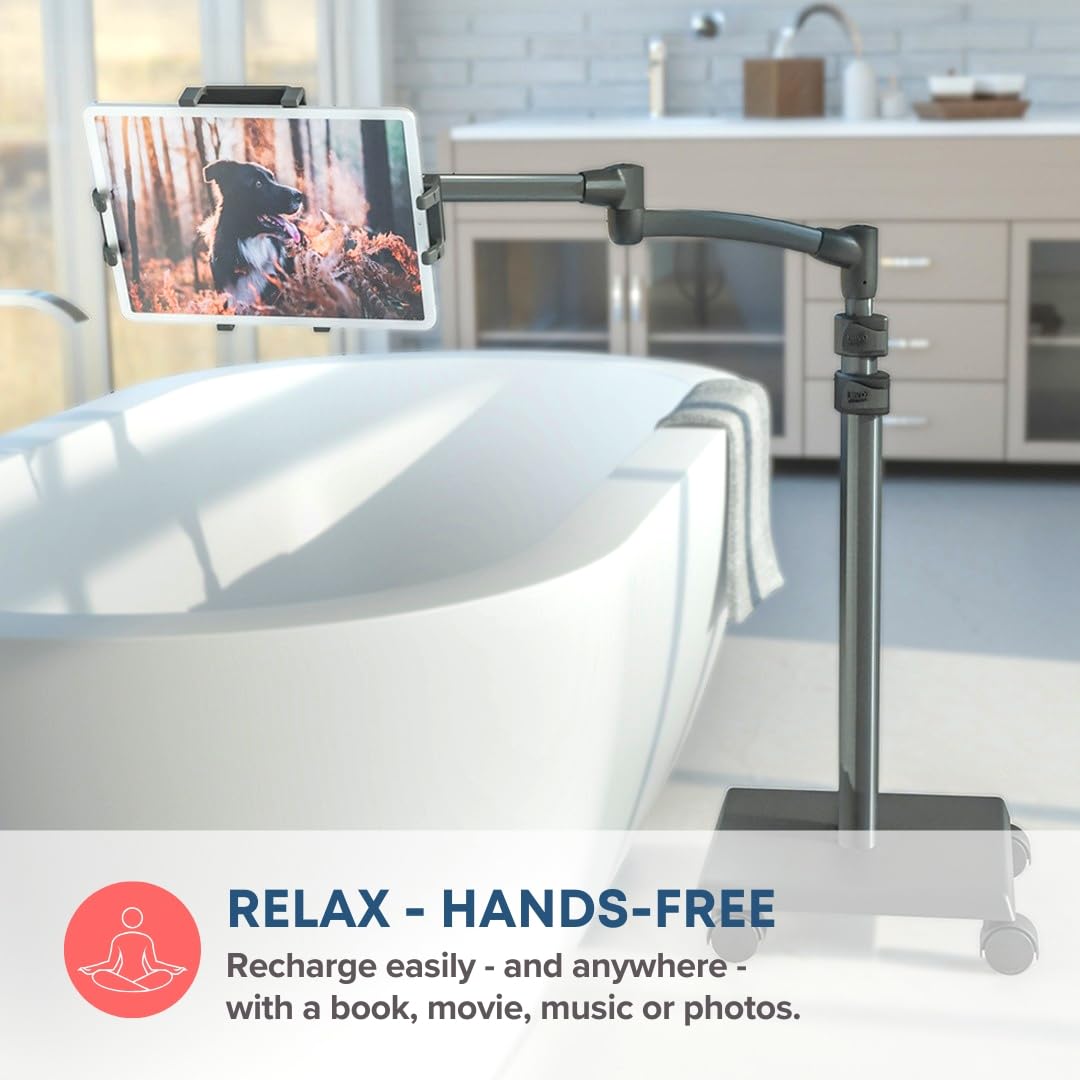 LEVO G2 Deluxe iPad Rolling Floor Stand Cart Kiosk - Adjustable Holder for iPad, iPad Pro, iPad Mini, Samsung Galaxy, Microsoft Surface Pro, Amazon Fire & Tablets - Gunmetal (Home, Office, Retail & Restaurant Use)