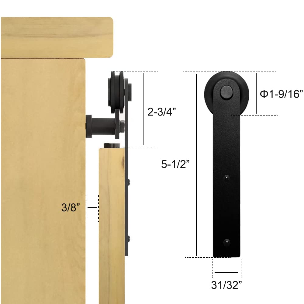 HACCER 3 FT Mini Barn Door Hardware Track Set - Black Sliding Door Kit for Closet, Cupboard & Storage Cabinet | Single Door System | Perfect for Bedroom, Bathroom & Home Office Organization