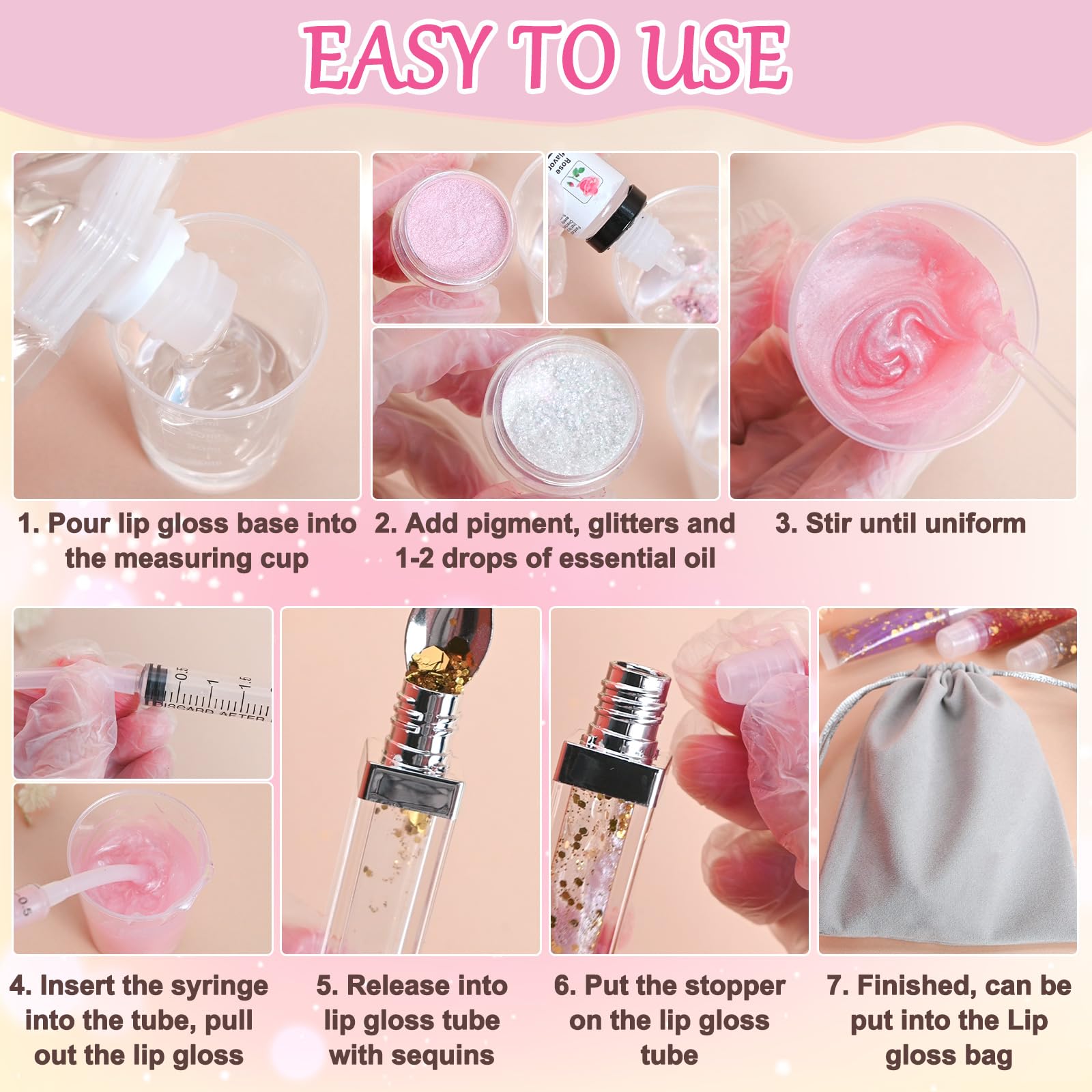 JCOOS DIY Lip Gloss Making Kit for Women & Teens - Includes Lip Oil, Moisturizing Base, Pigments & Tubes - Perfect for Beginners, Unique Gifts & Creative Beauty Projects - Great for Birthday Parties, Spa Days & Self-Care Activities