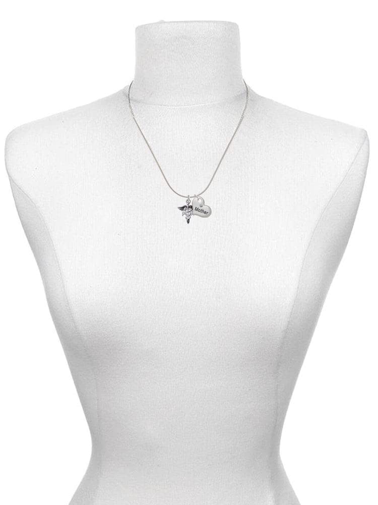Delight Jewelry Silvertone Caduceus Mother Daughter Heart Necklace Set - 2 Pcs (19