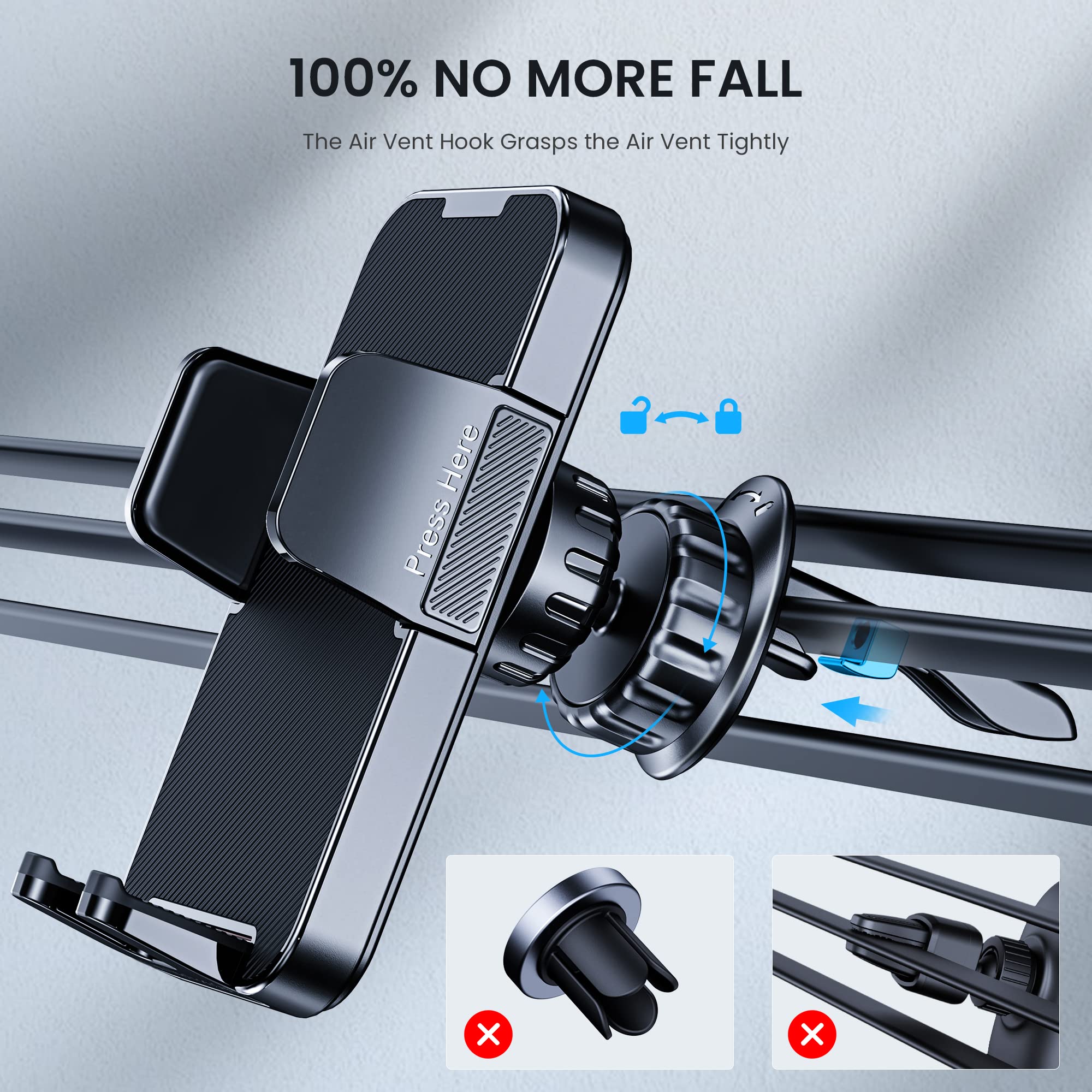 Upgraded Car Phone Holder with Secure Clip - Universal Air Vent Phone Mount for iPhone & Android - Hands-Free Car Accessories for Safe Driving & Navigation