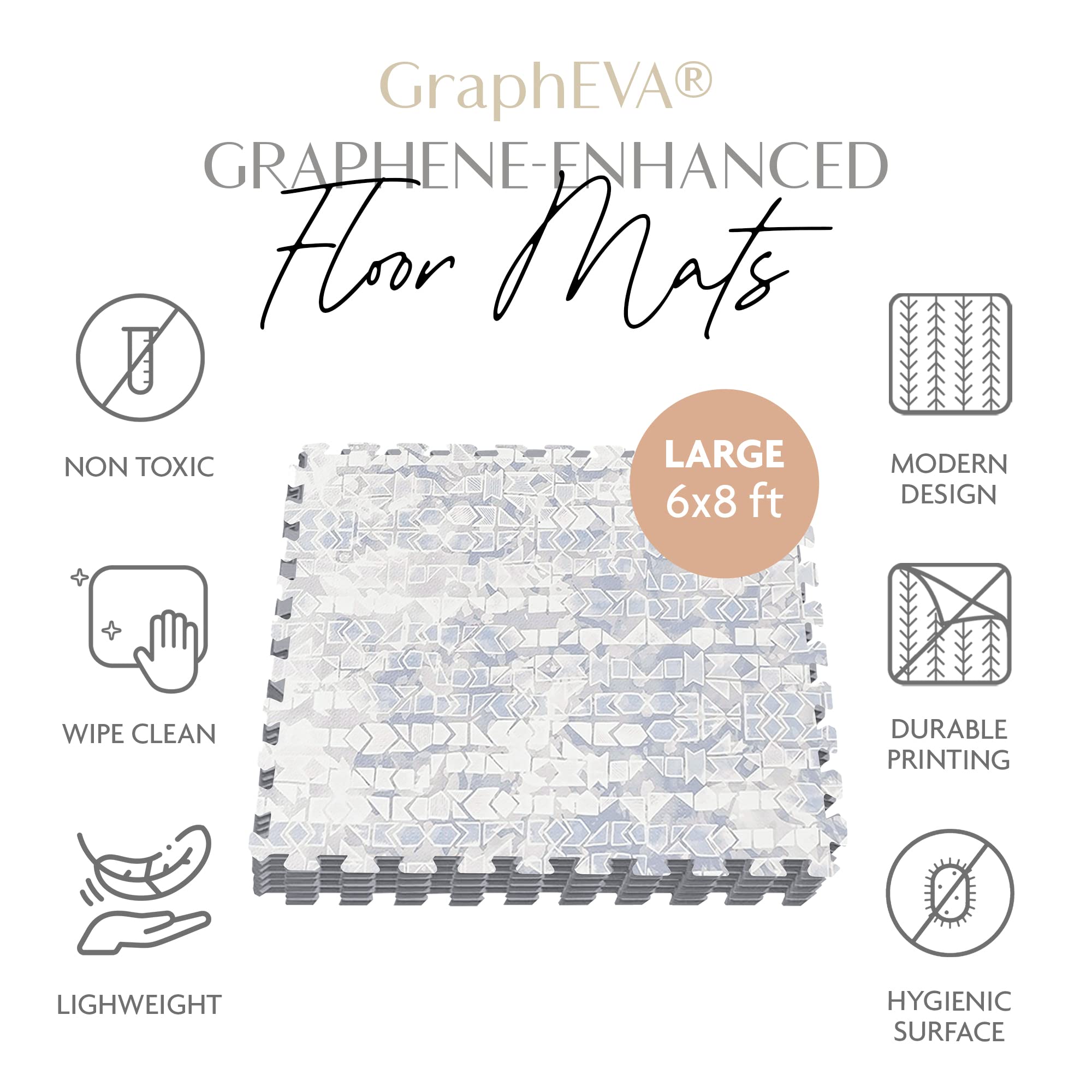 Non-Toxic Baby Play Mat - EVA Foam Tummy Time Floor Mat | Soft, Lightweight & Stackable | PVC-Free, Large 6x8 ft Moonstone Grey | Perfect for Nursery, Playroom & Daycare Use