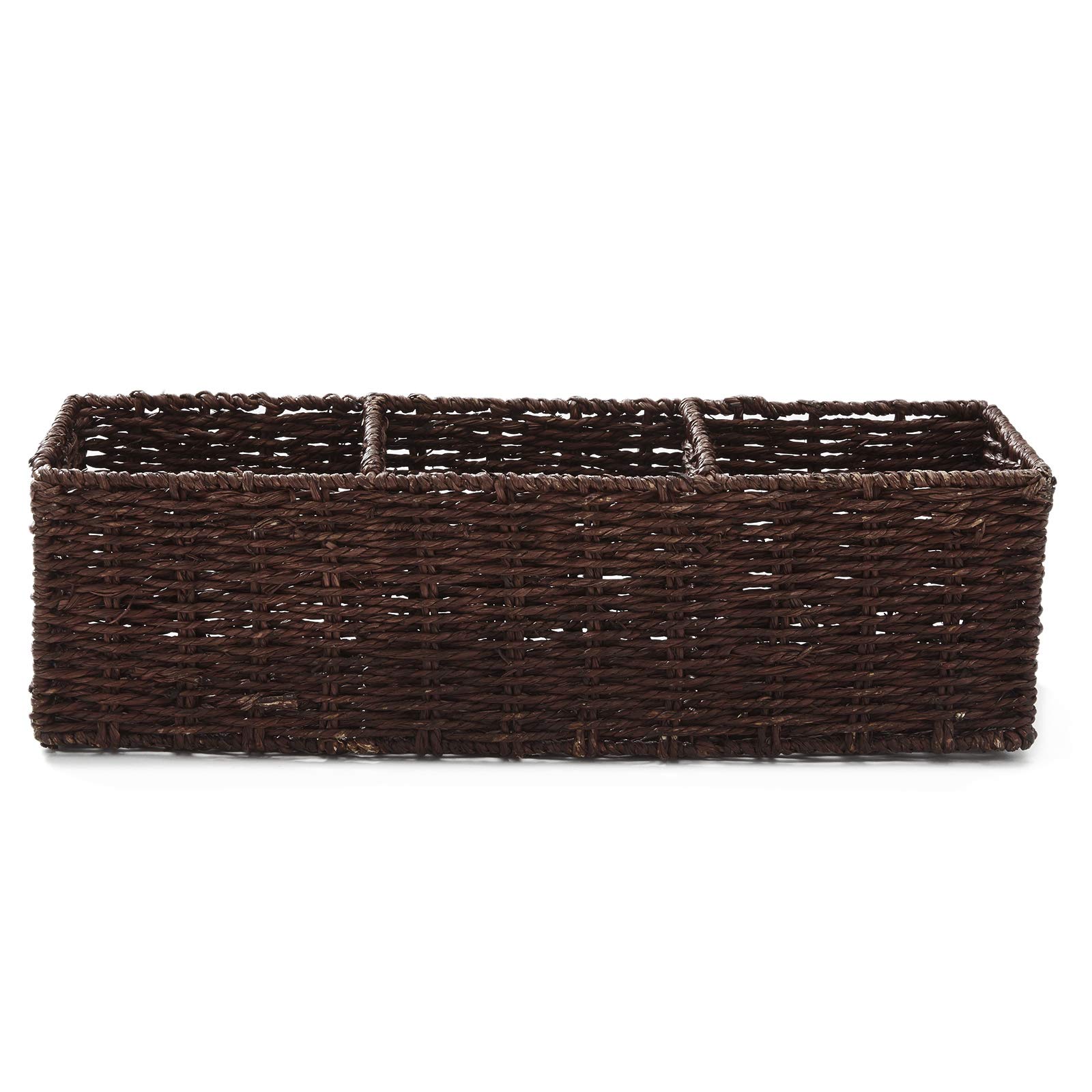 Americanflat Natural Rectangular Walnut Woven Seagrass Storage Basket - Handwoven Bathroom Organizer for Vanity & Countertop - Perfect for Toiletries, Towels & Home Decor
