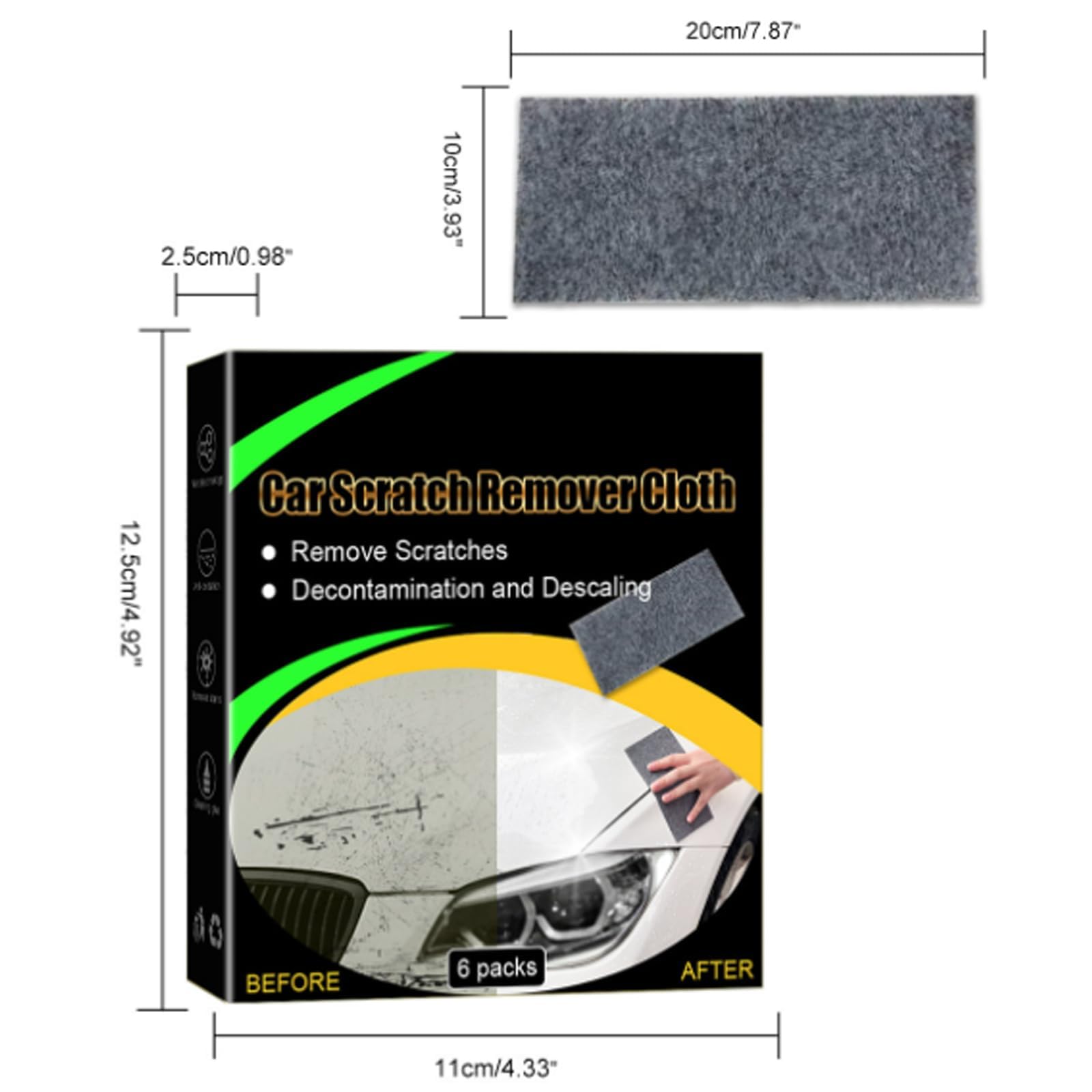 Breath Green Nano Sparkle Cloth Car Scratch Remover - 6pcs for Deep Scratches Repair, Vehicle Paint Restoration, and Car Detailing at Home or On-the-Go