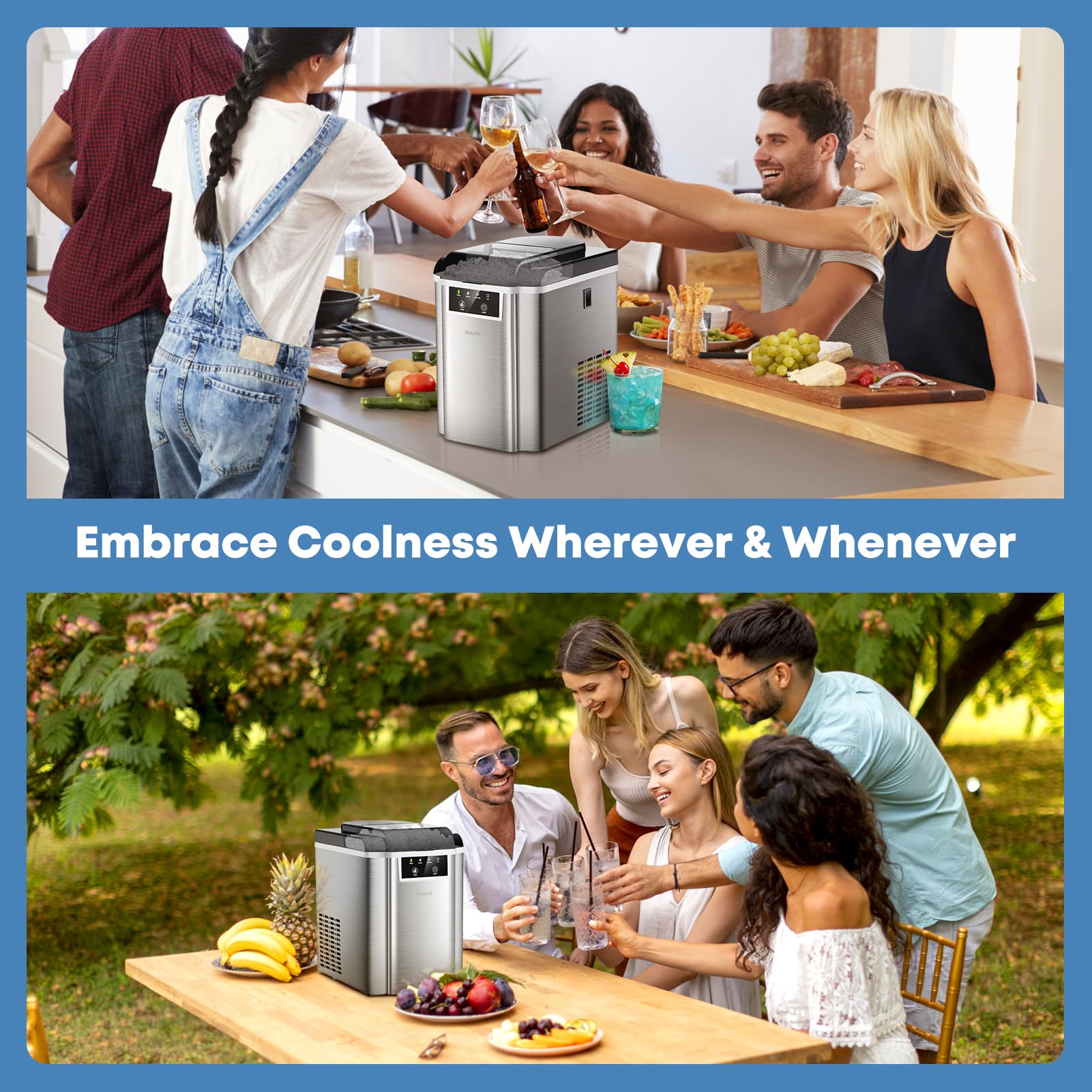Portable Nugget Ice Maker Countertop - 38LBS/Day Pellet Ice Machine with Self-Cleaning Function, Stainless Steel Chewable Ice Maker for Home, Kitchen, Office, Bar, and Party Use