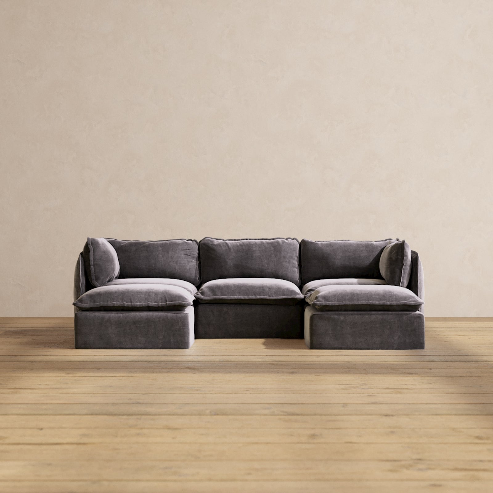Modular Performance 3-Seater U-Shaped Sectional Sofa in Cinder Gray | Premium Relaxed Blend Fabric | Perfect for Living Room, Family Room & Home Theater